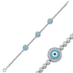 Three Evil Eye Diamond Tennis Bracelet