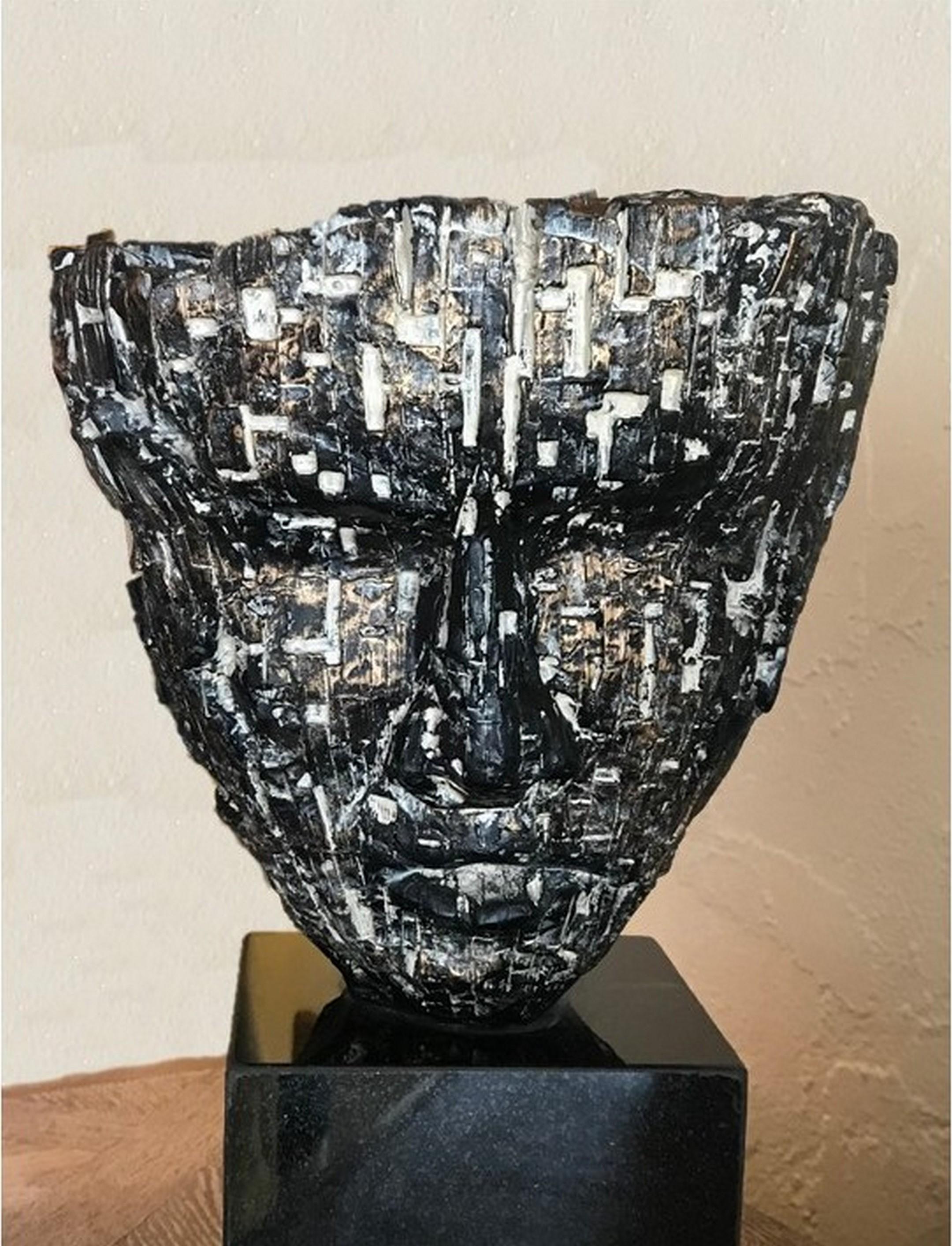 Carved Three Face Resin Sculpture by Unknown Designer