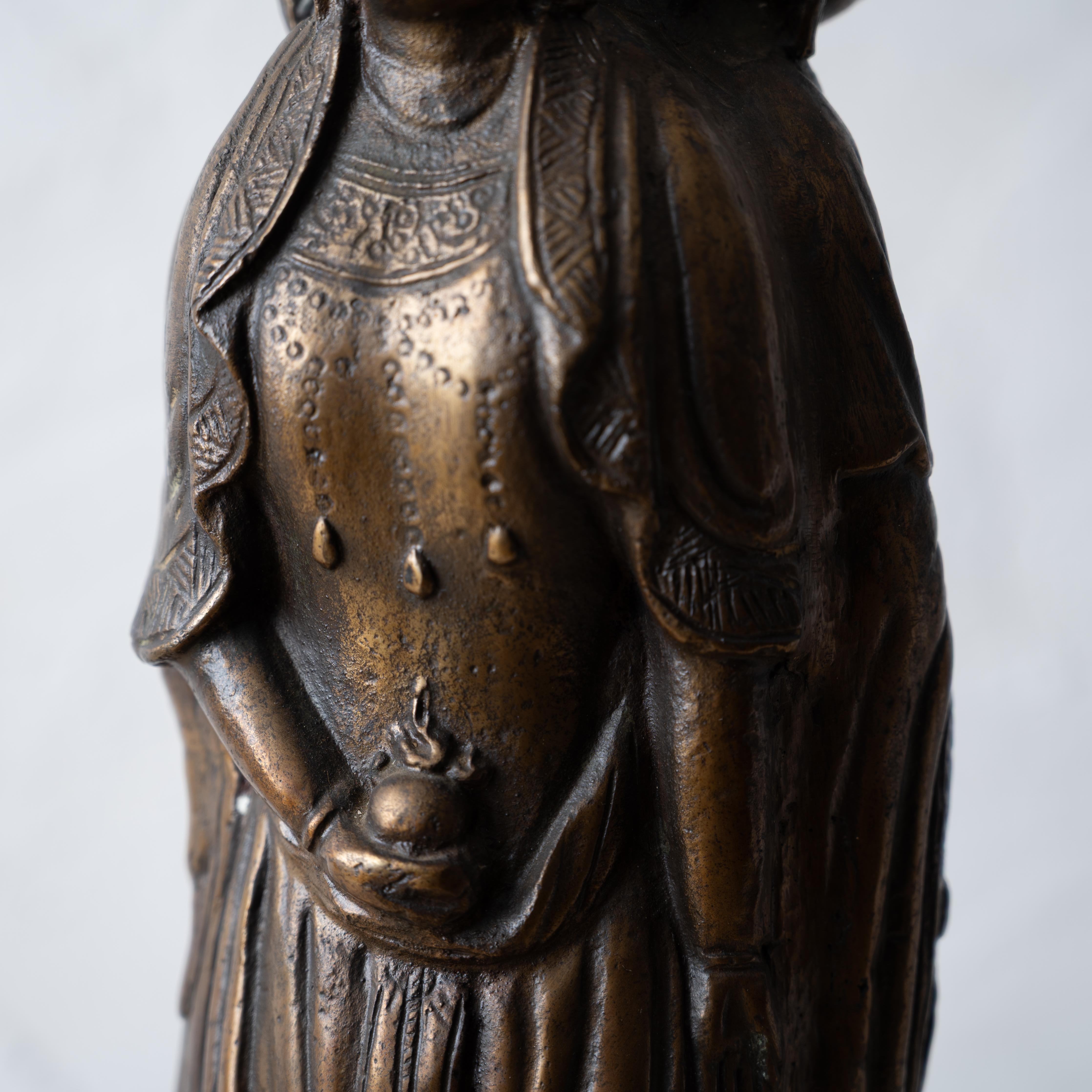 Three-Faced Guanyin Bronze Lamp, Early 20th Century For Sale 6
