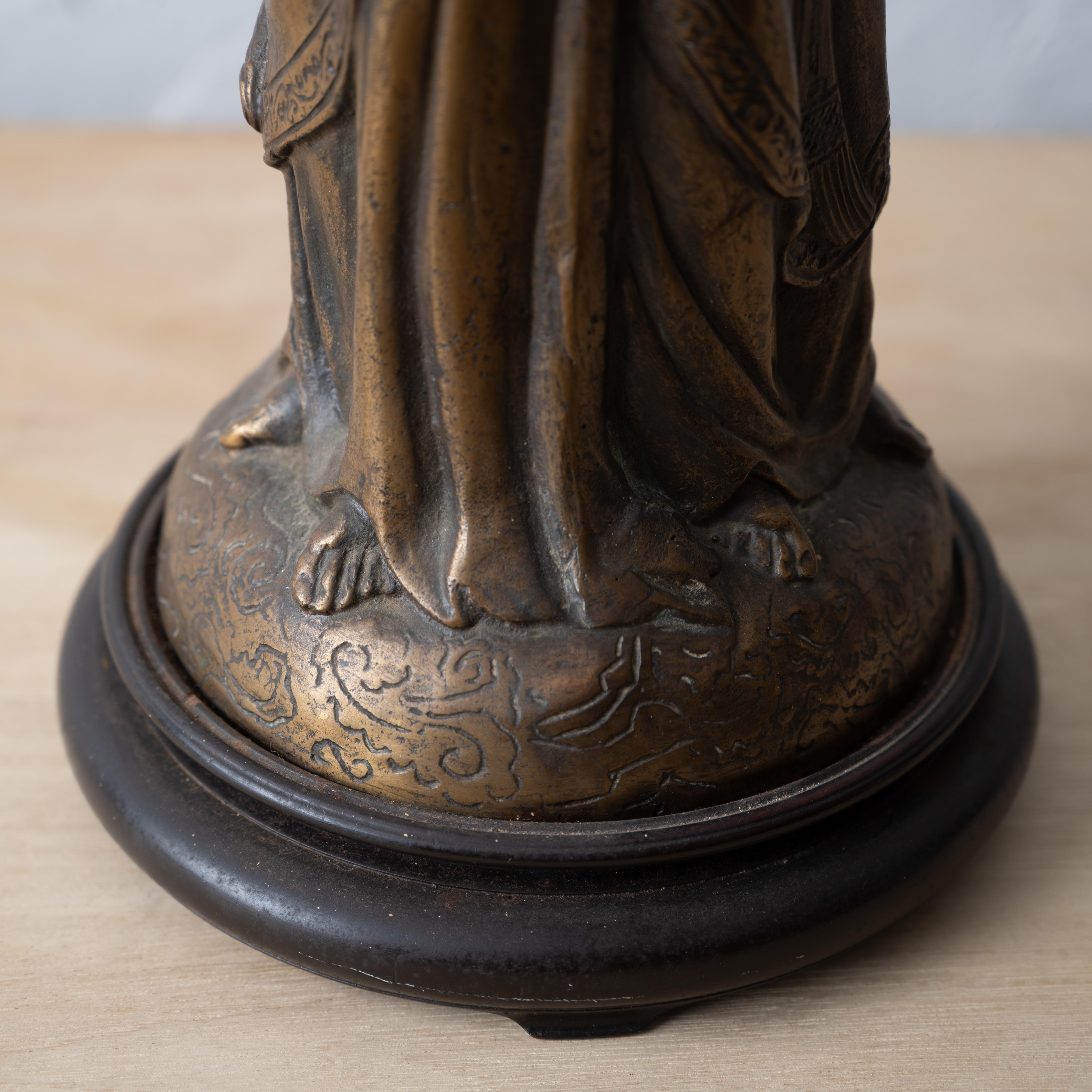 Three-Faced Guanyin Bronze Lamp, Early 20th Century For Sale 9