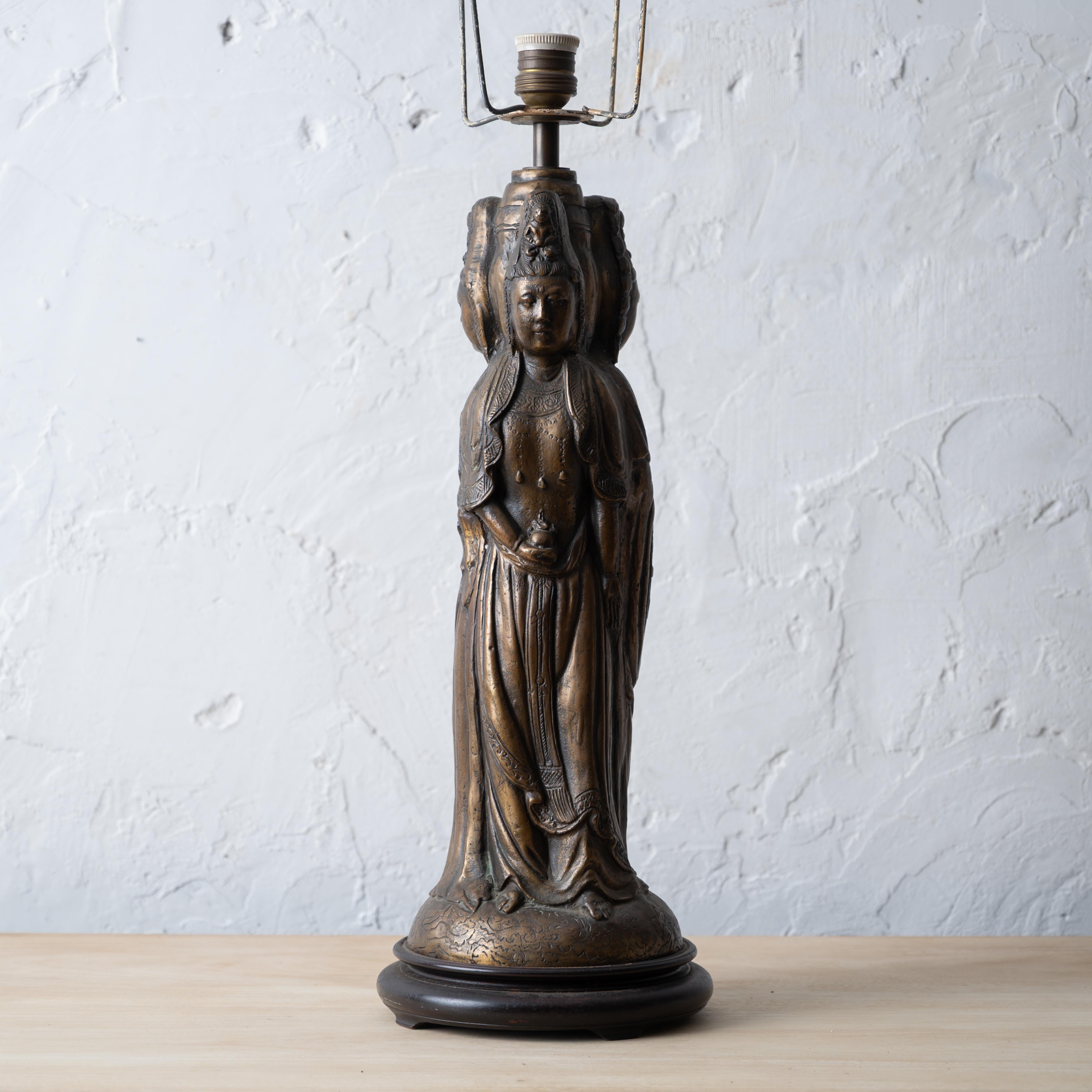 Unknown Three-Faced Guanyin Bronze Lamp, Early 20th Century For Sale