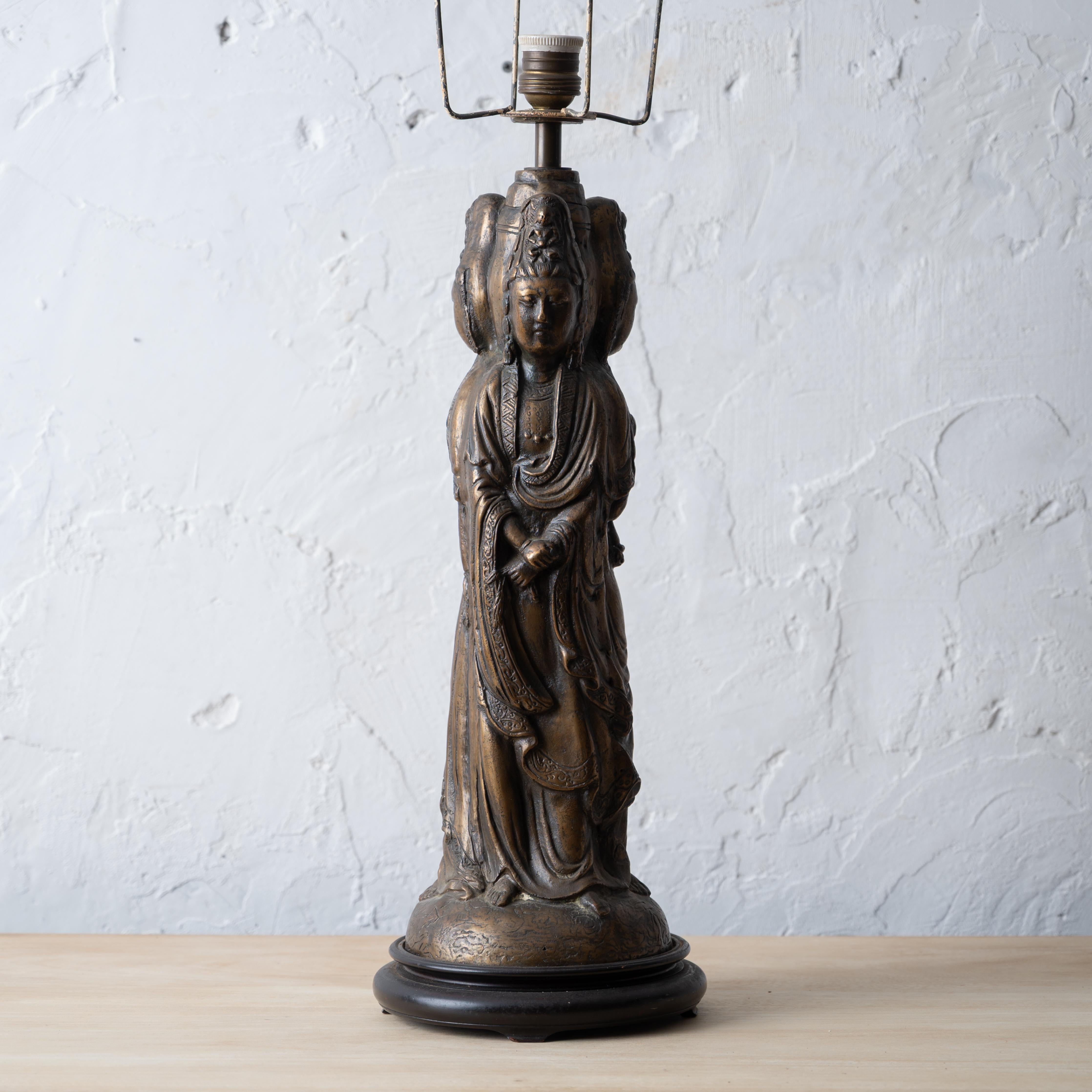 Three-Faced Guanyin Bronze Lamp, Early 20th Century For Sale 1
