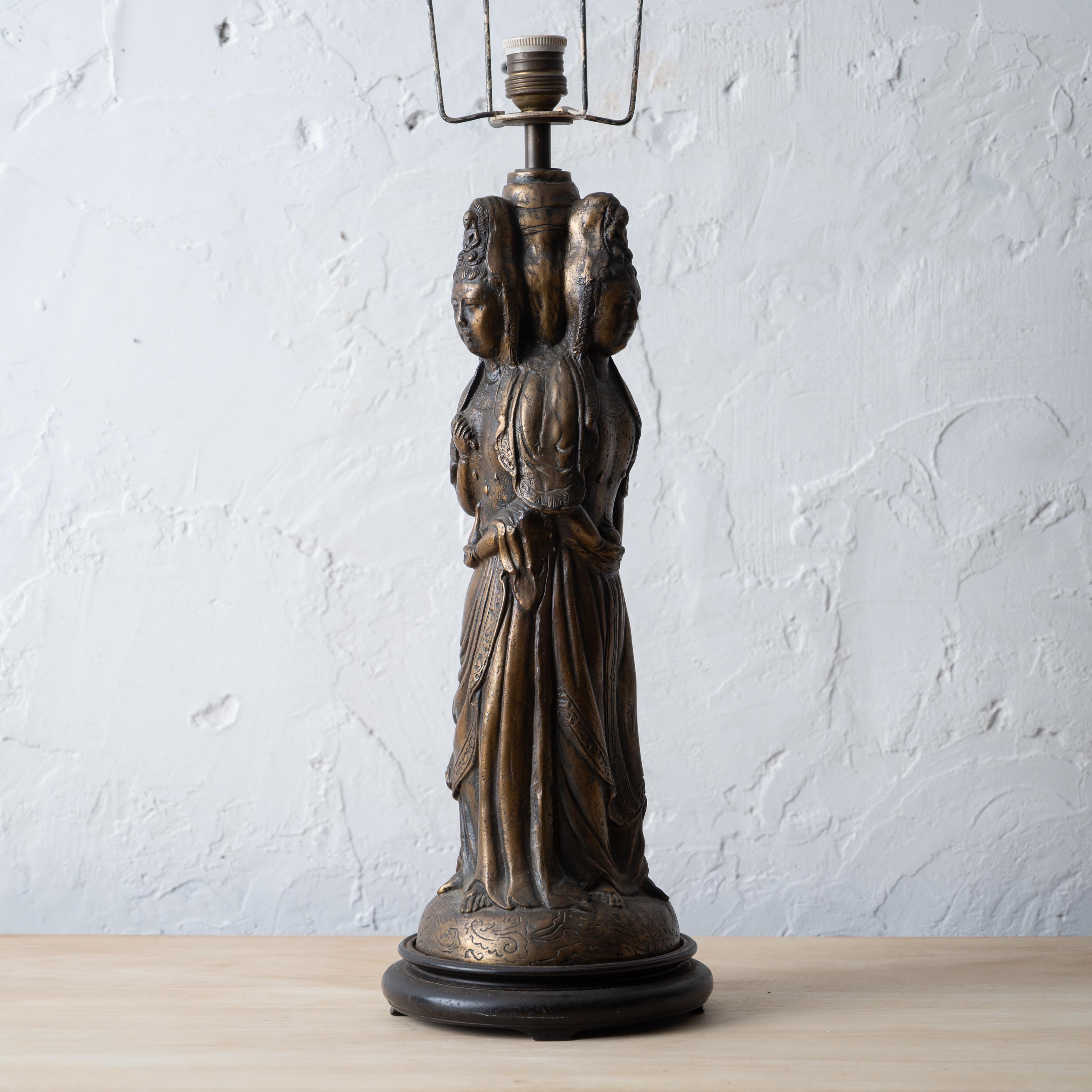 Three-Faced Guanyin Bronze Lamp, Early 20th Century For Sale 2