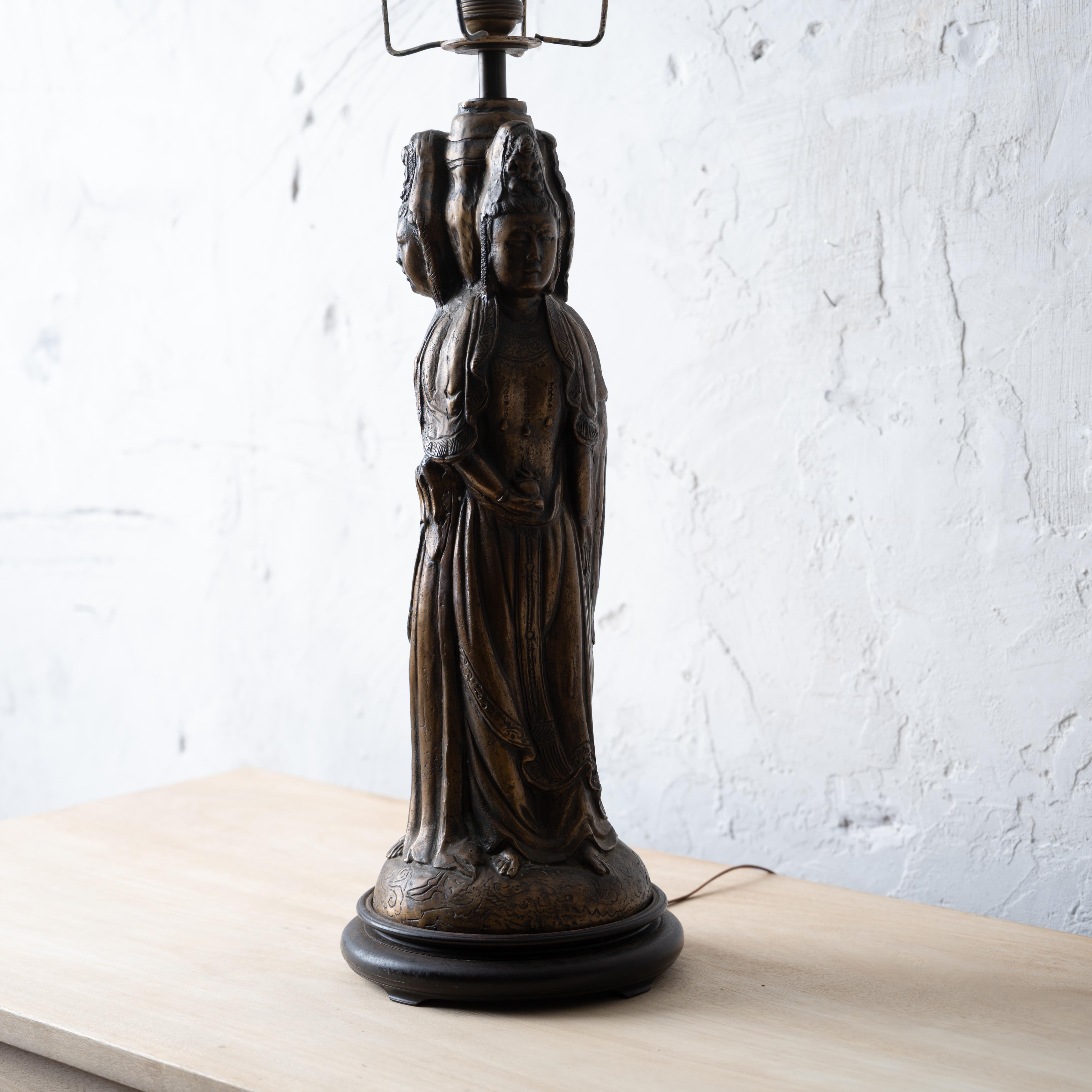 Three-Faced Guanyin Bronze Lamp, Early 20th Century For Sale 3