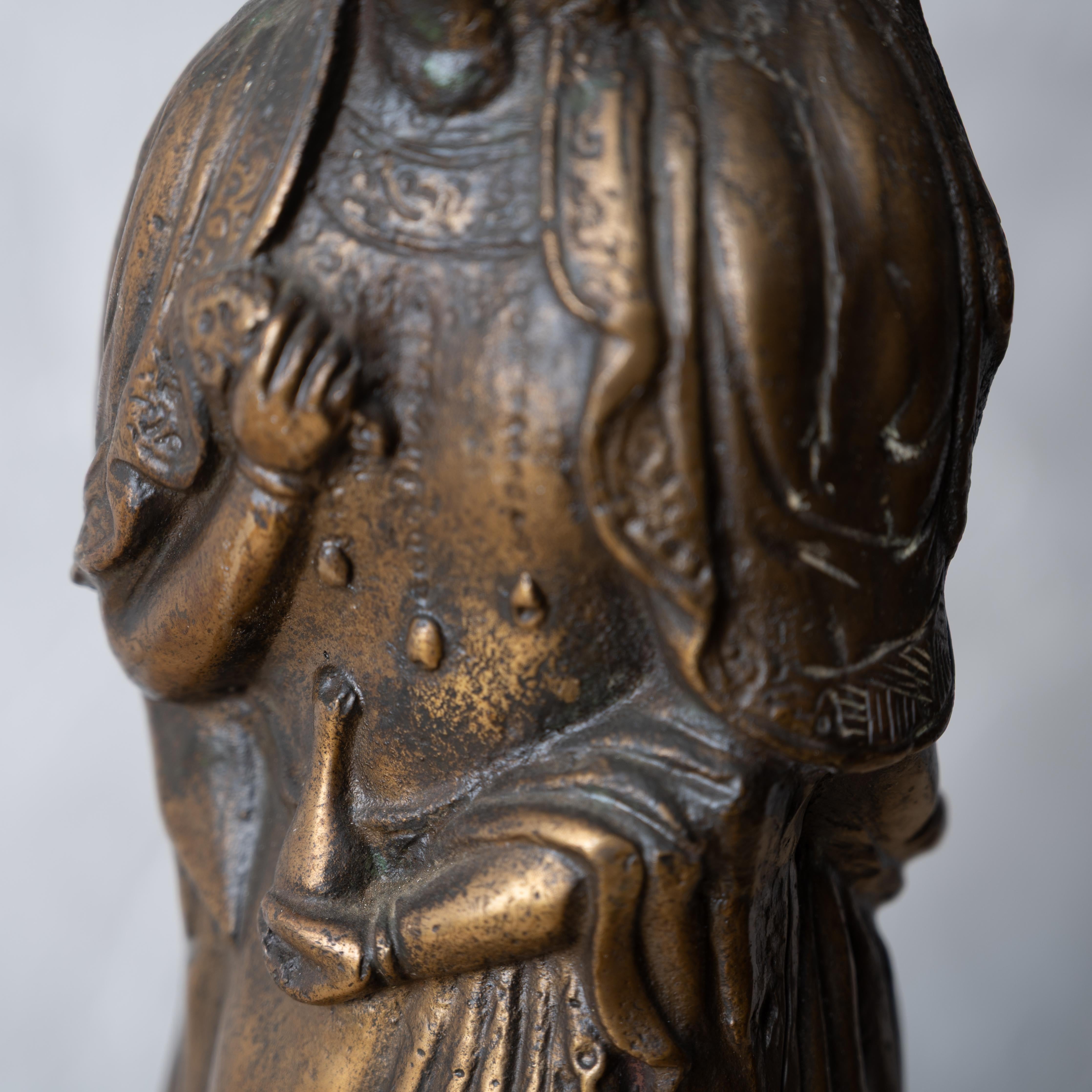 Three-Faced Guanyin Bronze Lamp, Early 20th Century For Sale 5