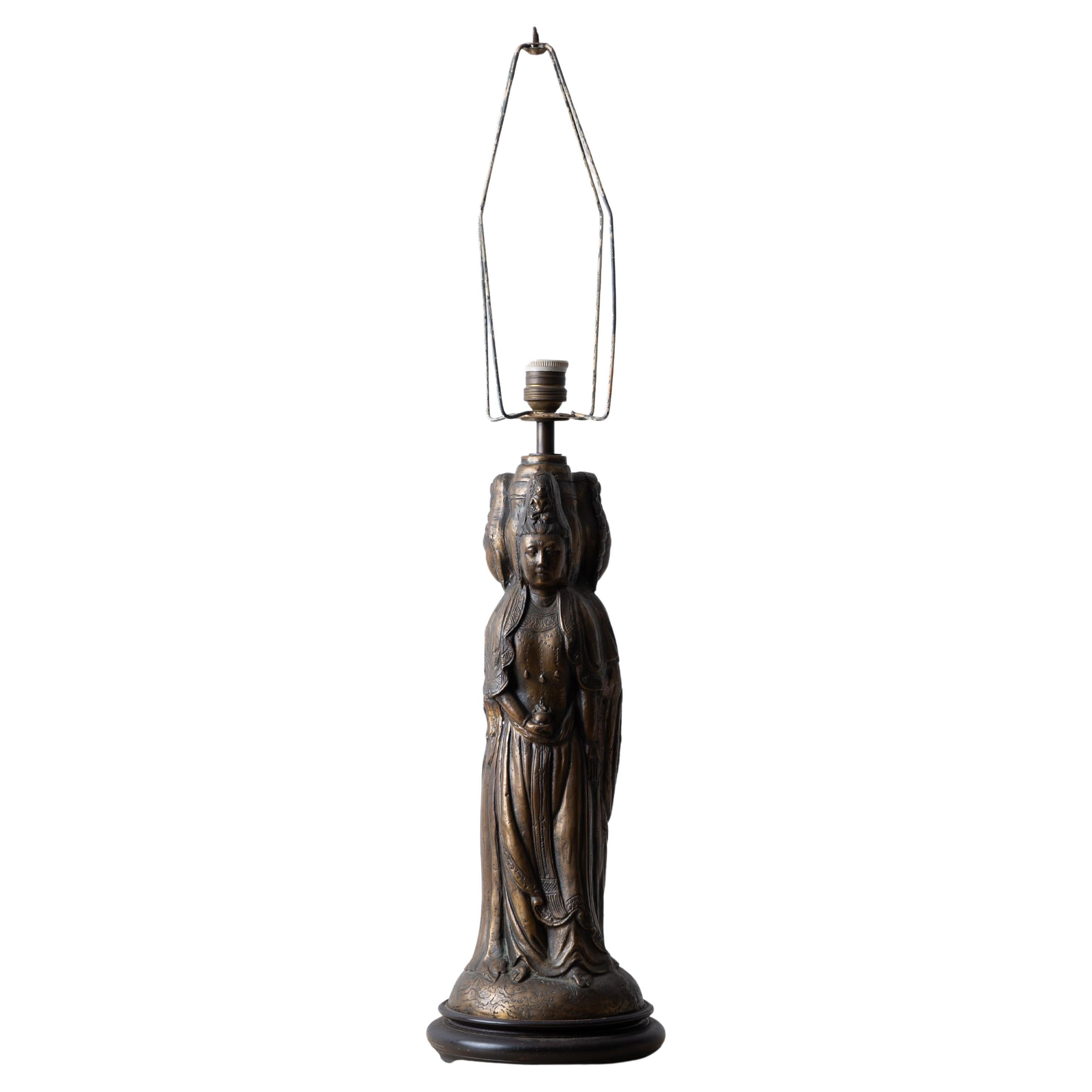 Three-Faced Guanyin Bronze Lamp, Early 20th Century For Sale