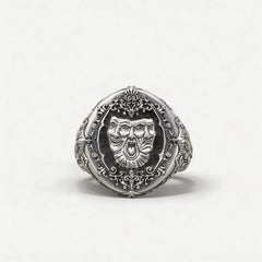 Three Faces Venetian Mask Gothic Signet Ring in Silver 935