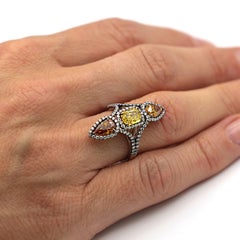 Three Fancy Color Diamonds Ring 3.49 Carat Total Vivid Yellow Deep Orange-Yellow