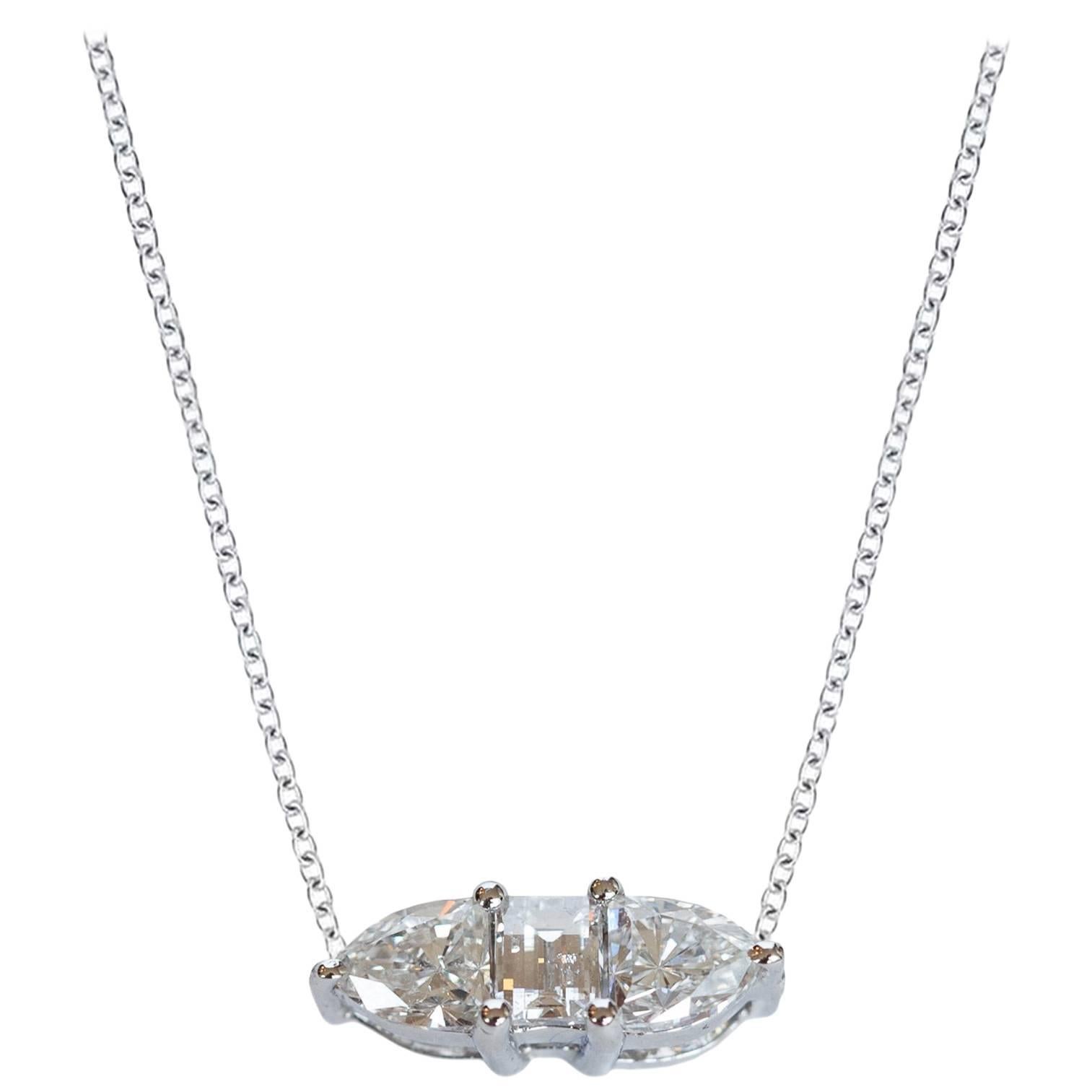 Three Fancy Diamond Horizontal Necklace For Sale