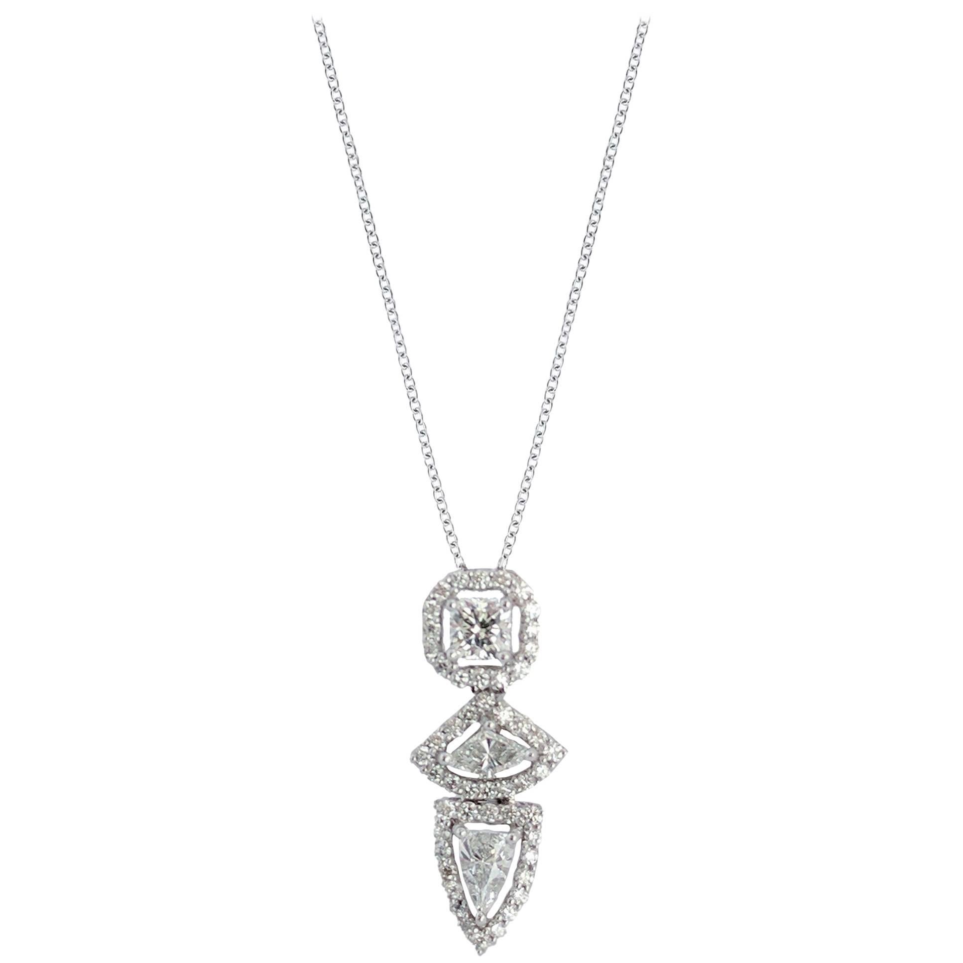 Three Fancy Diamond Vertical Necklace