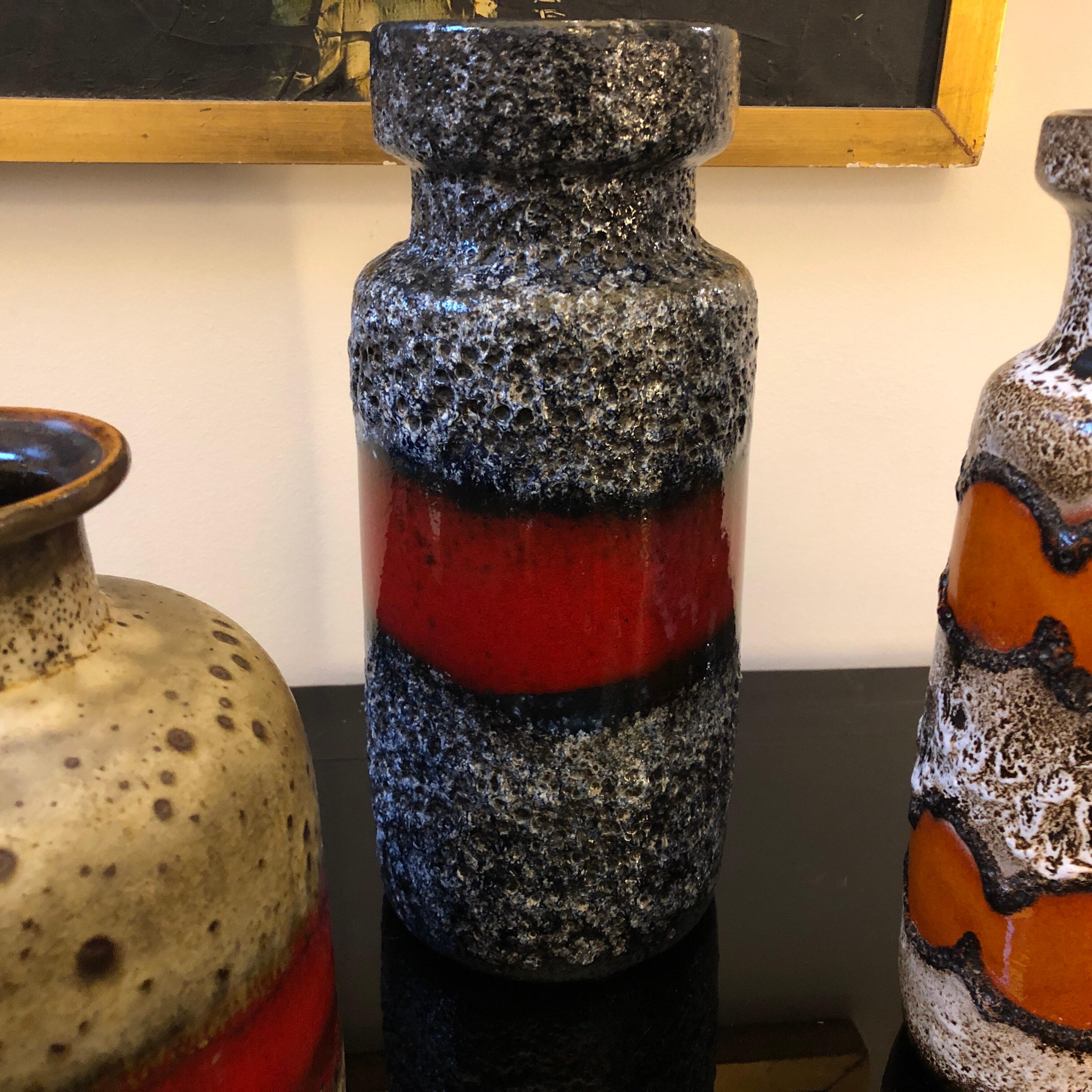 Hand-Crafted Three Fat Lava Ceramic German Vases, circa 1960