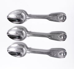 Three Fiddle Thread Shell large Teaspoons London 1836 Mary Chawner