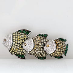 Three Fish Shaped Brooch in Fancy Color Diamond