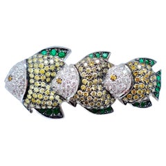 Three Fish Shaped Brooch in Fancy Color Diamond