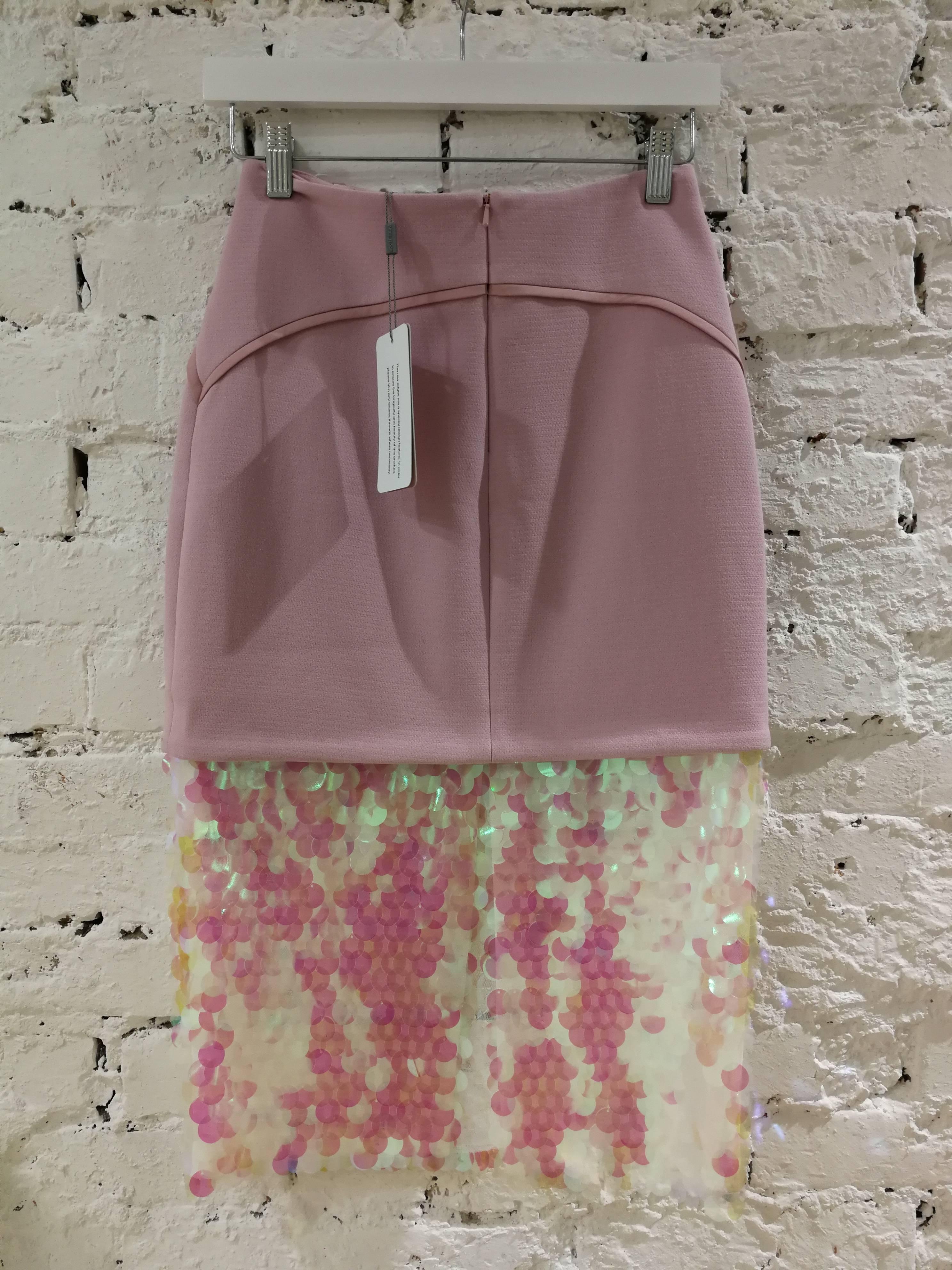 Three Floor Pink Sequines Skirt 1