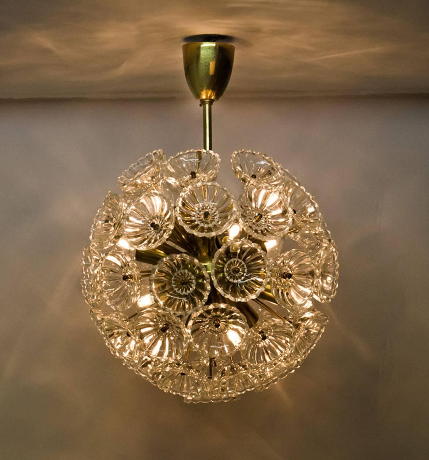 Three Floral Brass and Glass Chandeliers in the Style of Emile Stejnar In Good Condition For Sale In Rijssen, NL