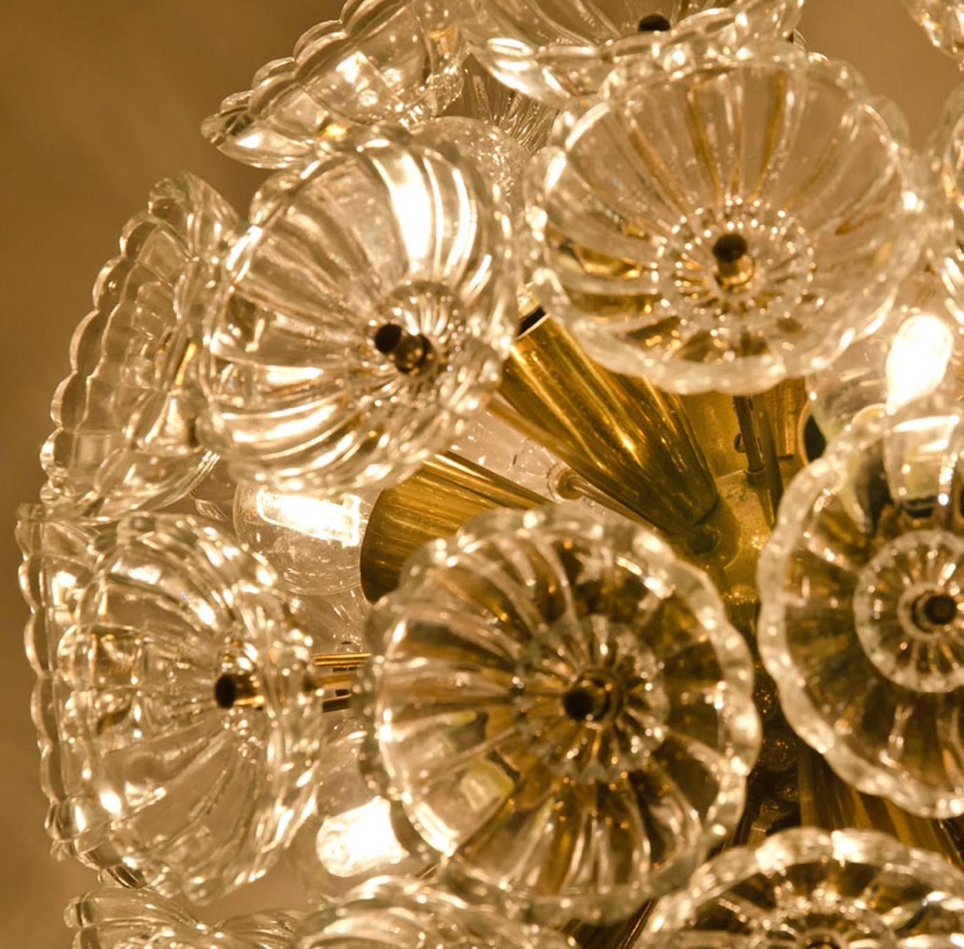 20th Century Three Floral Brass and Glass Chandeliers in the Style of Emile Stejnar For Sale