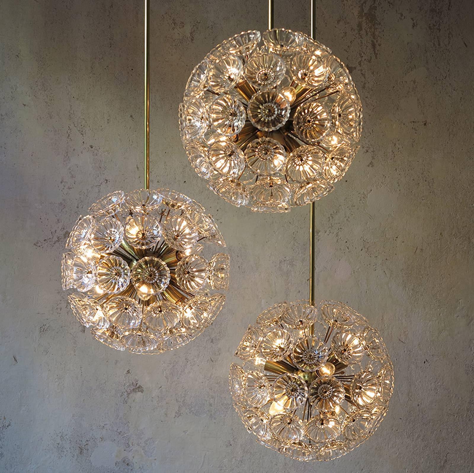 Three Floral Brass and Glass Chandeliers in the Style of Emile Stejnar For Sale 1