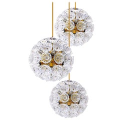 Three Floral Brass and Glass Chandeliers in the Style of Emile Stejnar