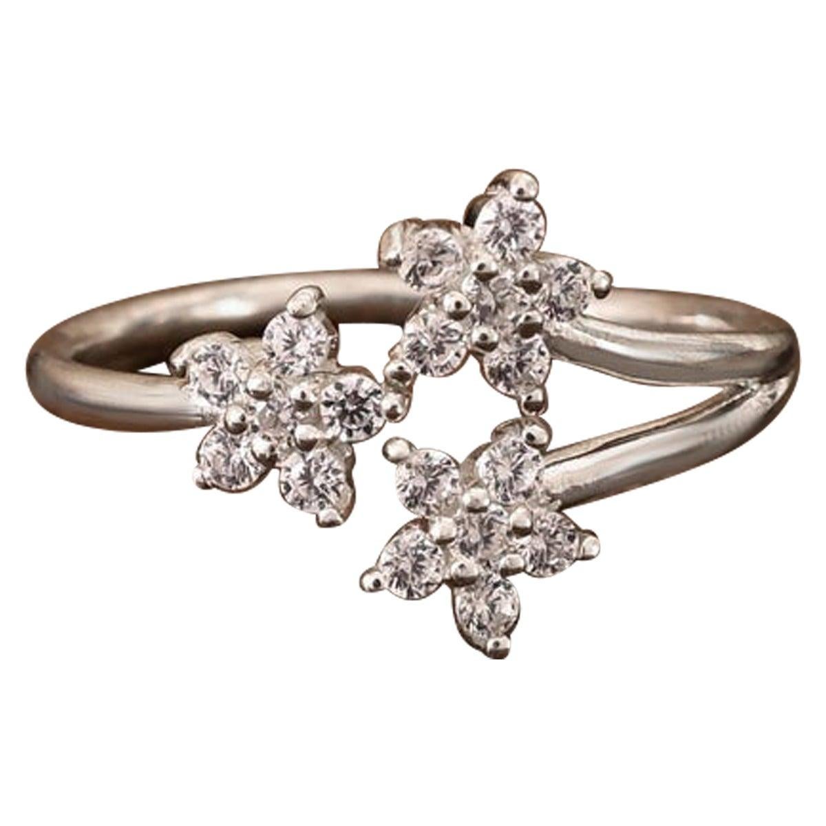 Three Flower Moissanite Ring 925 Sterling Silver Wedding Engagement Ring For Her