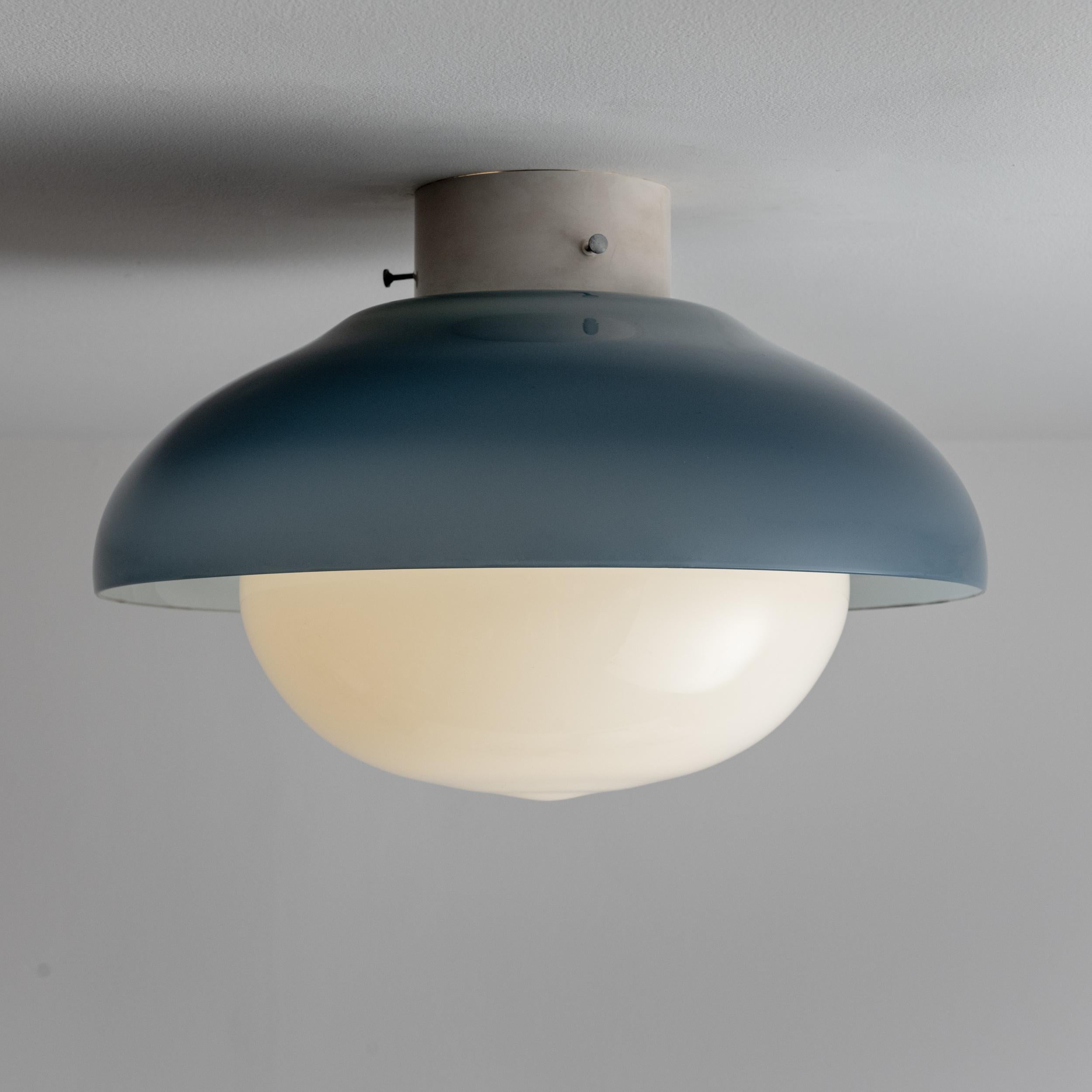 Flush Mount Ceiling Lamp by: Carlo Nason for Vistosi. Designed and manufactured in Italy, circa 1970's. Glass. Painted metal. Rewired for U.S. standards, We recommend. 1 E27 60w maximum bulb per fixture. Bulbs not included. QTY: 2 Available, priced