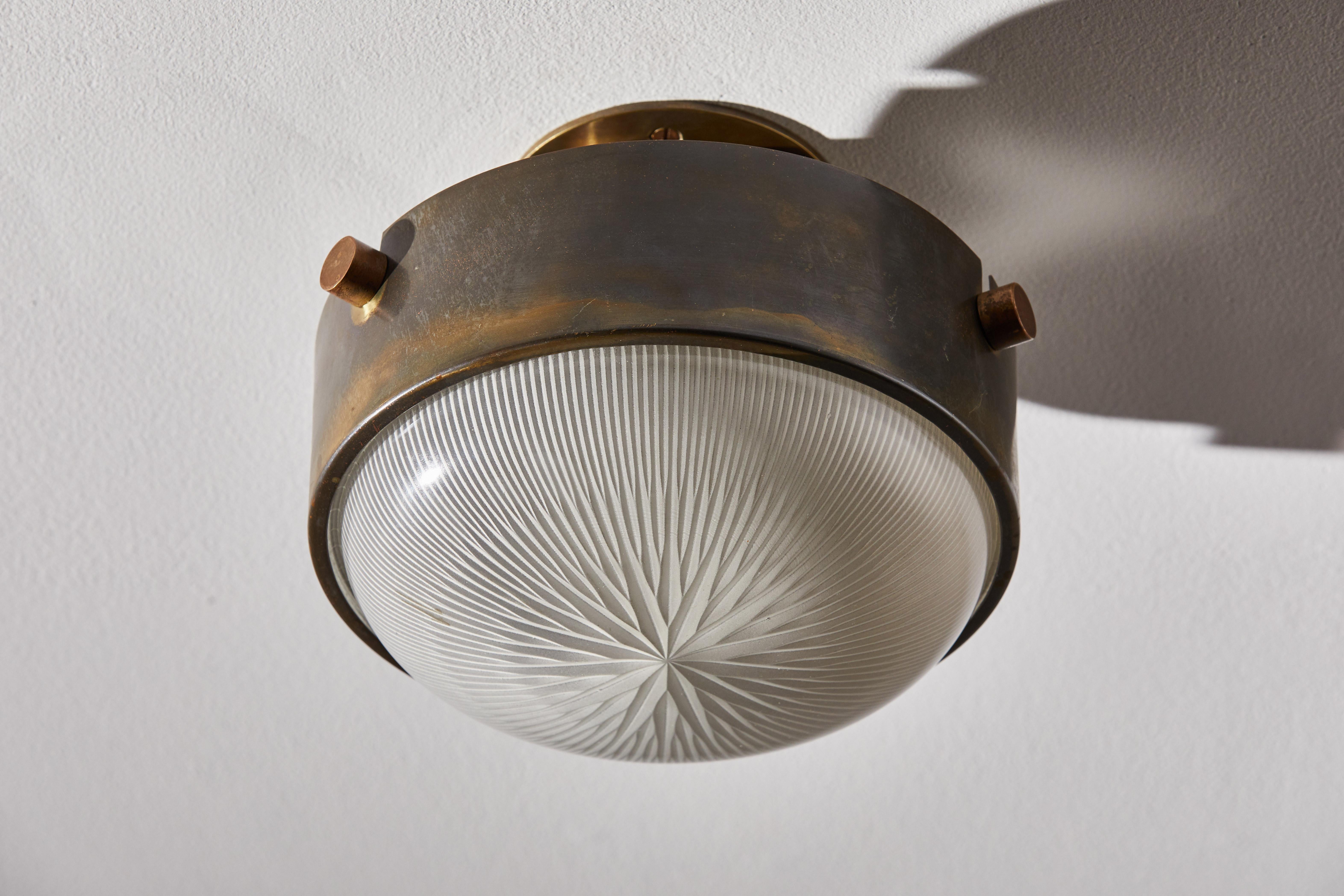 Brass Three Flush Mount Ceiling Lights by Ignazio Gardella