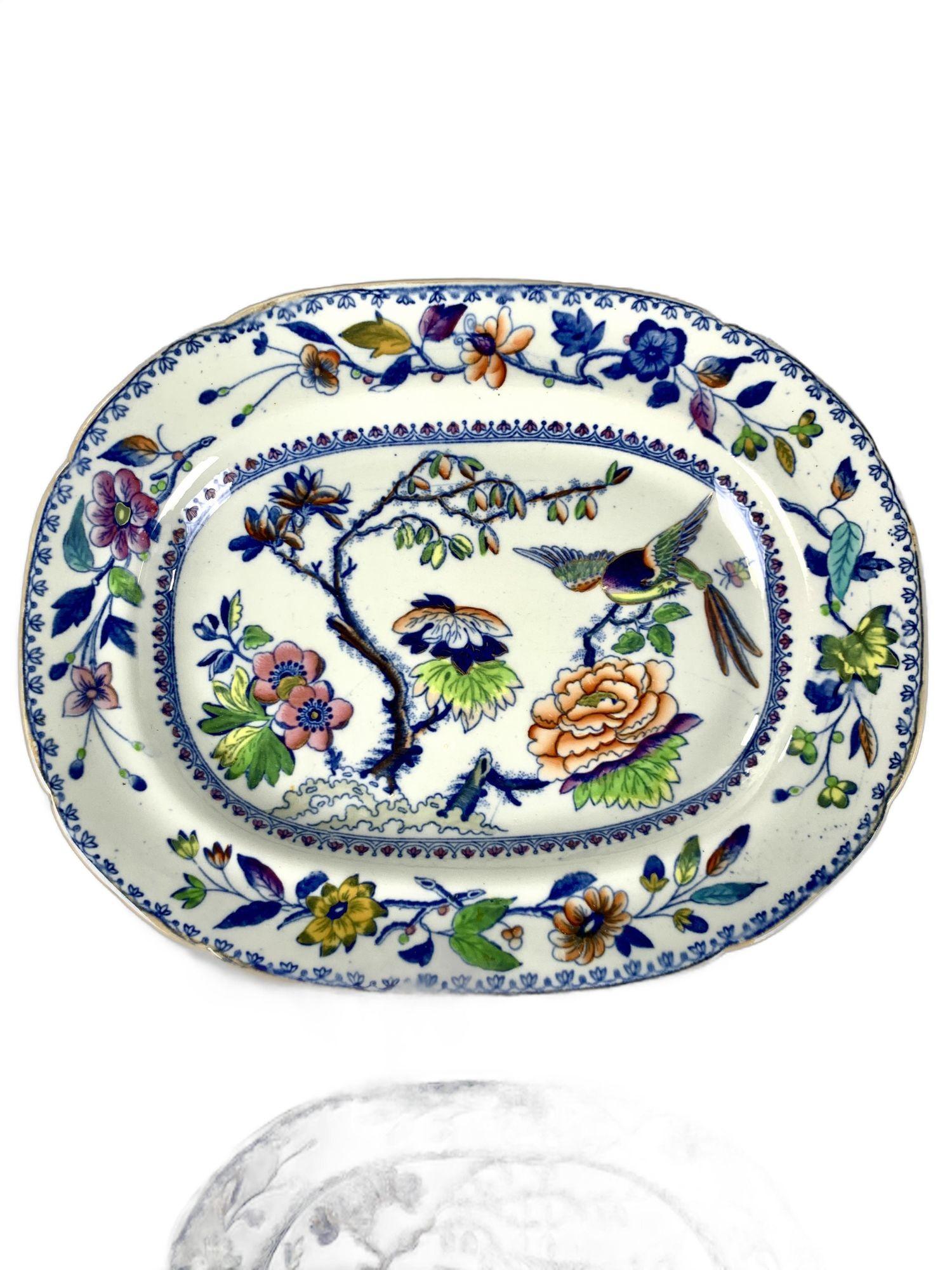 English Three Flying Bird Pattern Platters Made by Davenport England C-1840