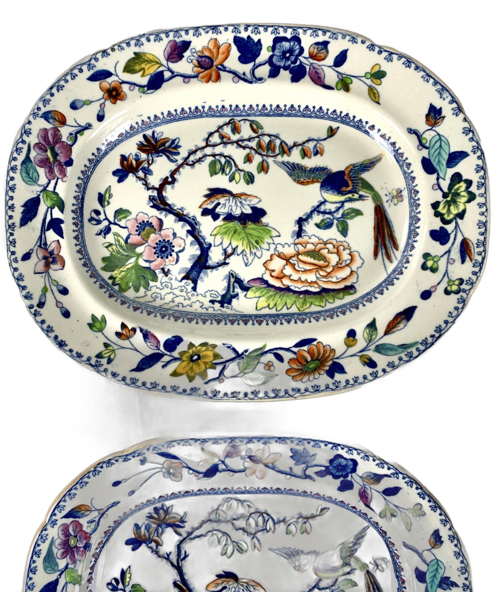 Three Flying Bird Pattern Platters Made by Davenport England C-1840 In Excellent Condition In Katonah, NY