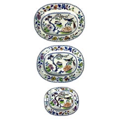 Antique Three Flying Bird Pattern Platters Made by Davenport England C-1840