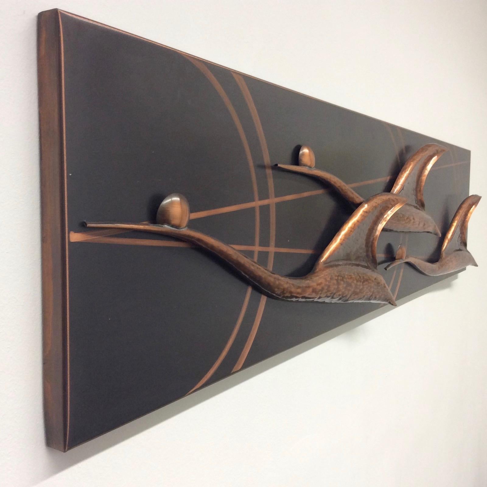 Late 20th Century Three Flying Cranes Copper Wall Decoration Wall Panel Vintage, 1970s