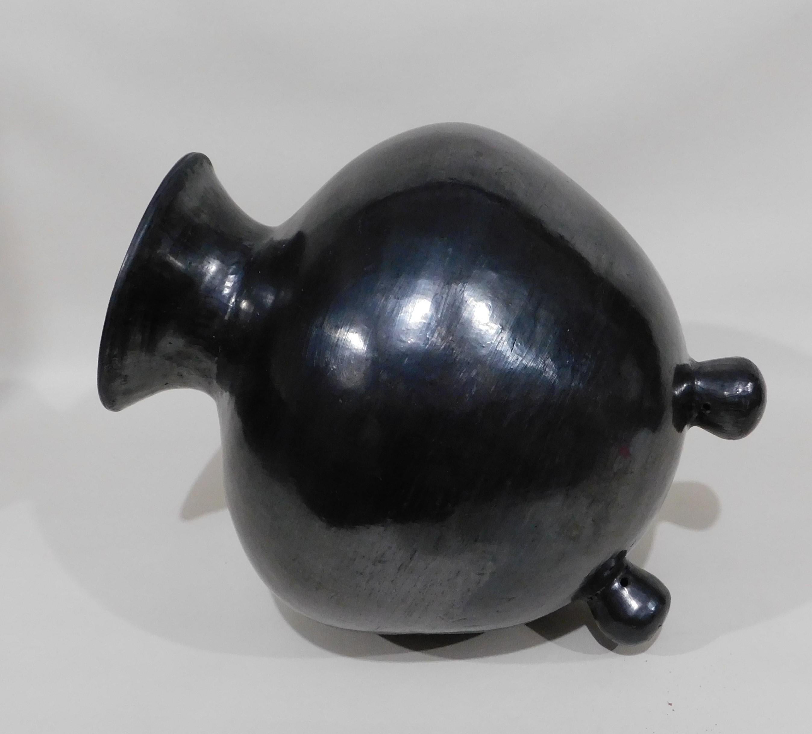 Mexican Three Footed Oaxaca Mexico Large Black Art Pottery Vase Signed Dona Rosa