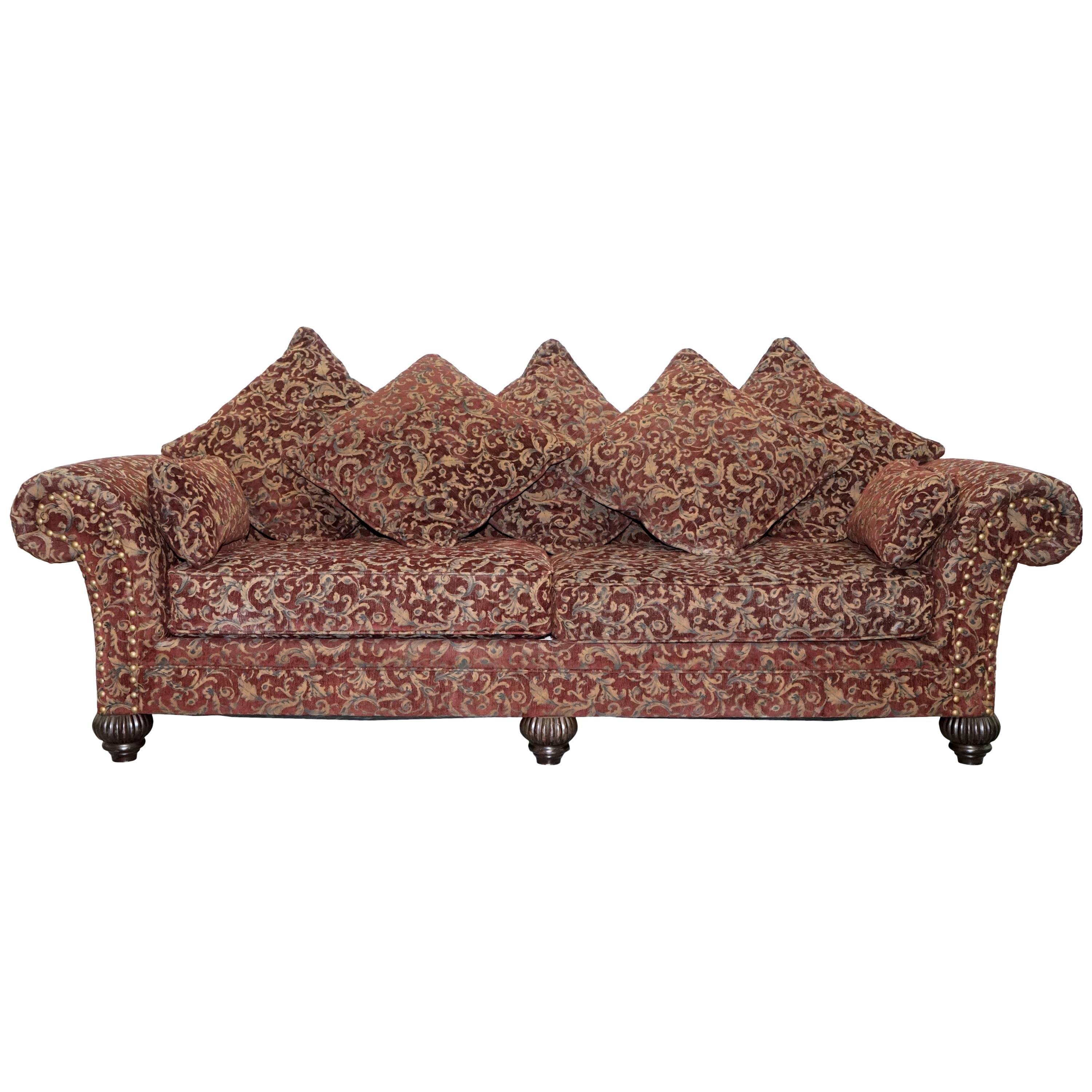 Three-Four Seat Bernhardt Sofa with Spilt Panel Feather Cushions Chesterfield