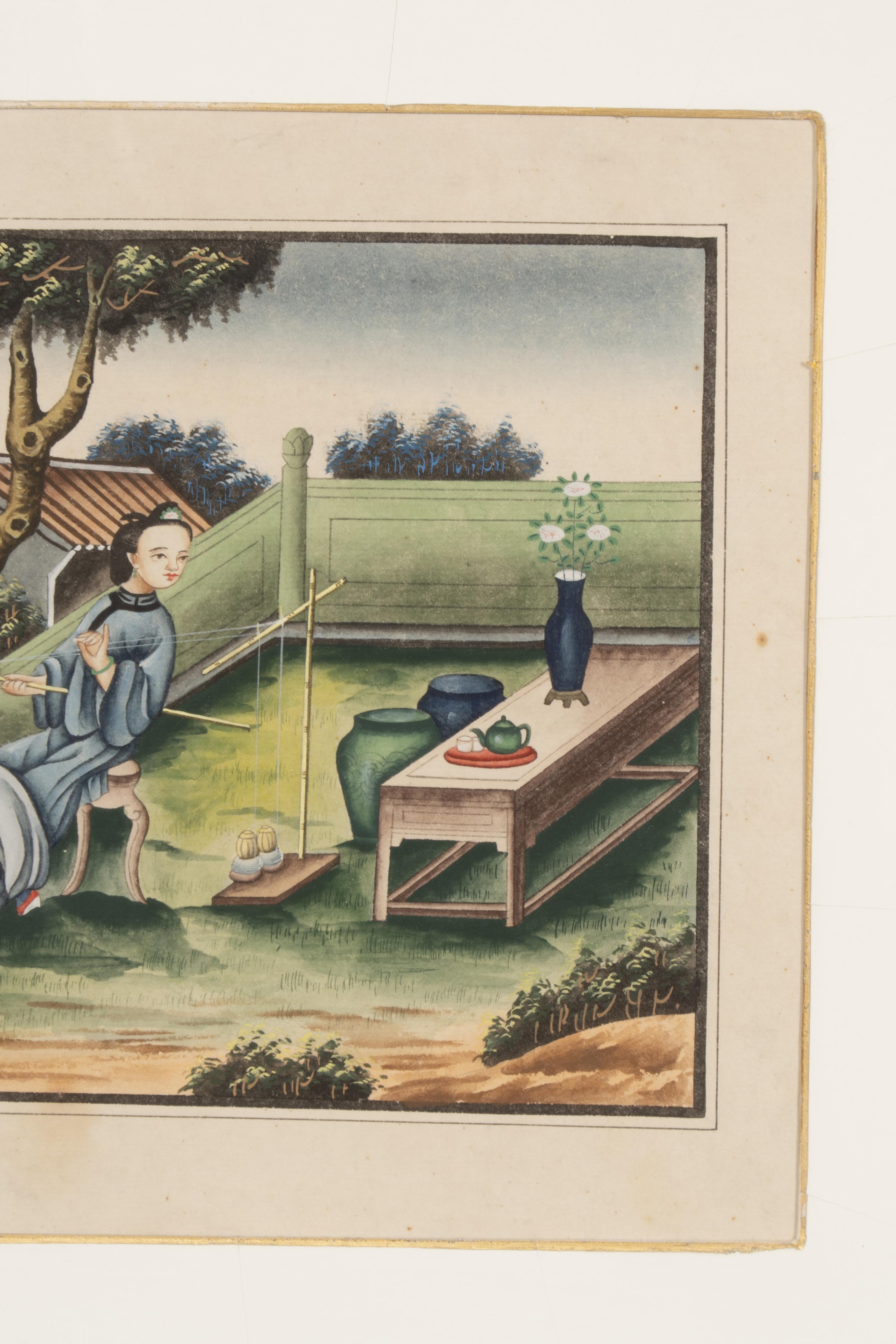 Aquarelles d'exportation chinoise encadrées en vente 4