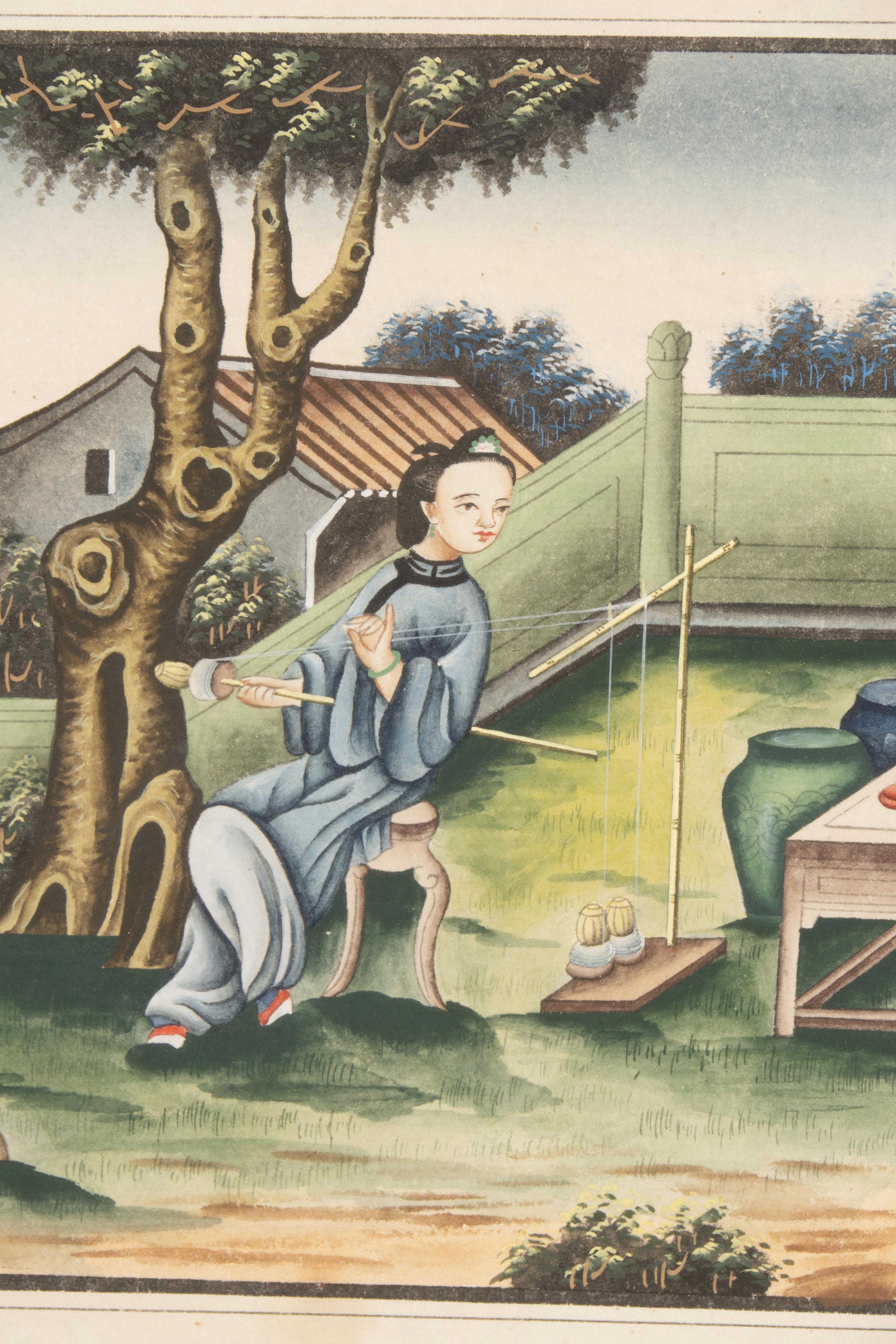 Aquarelles d'exportation chinoise encadrées en vente 6