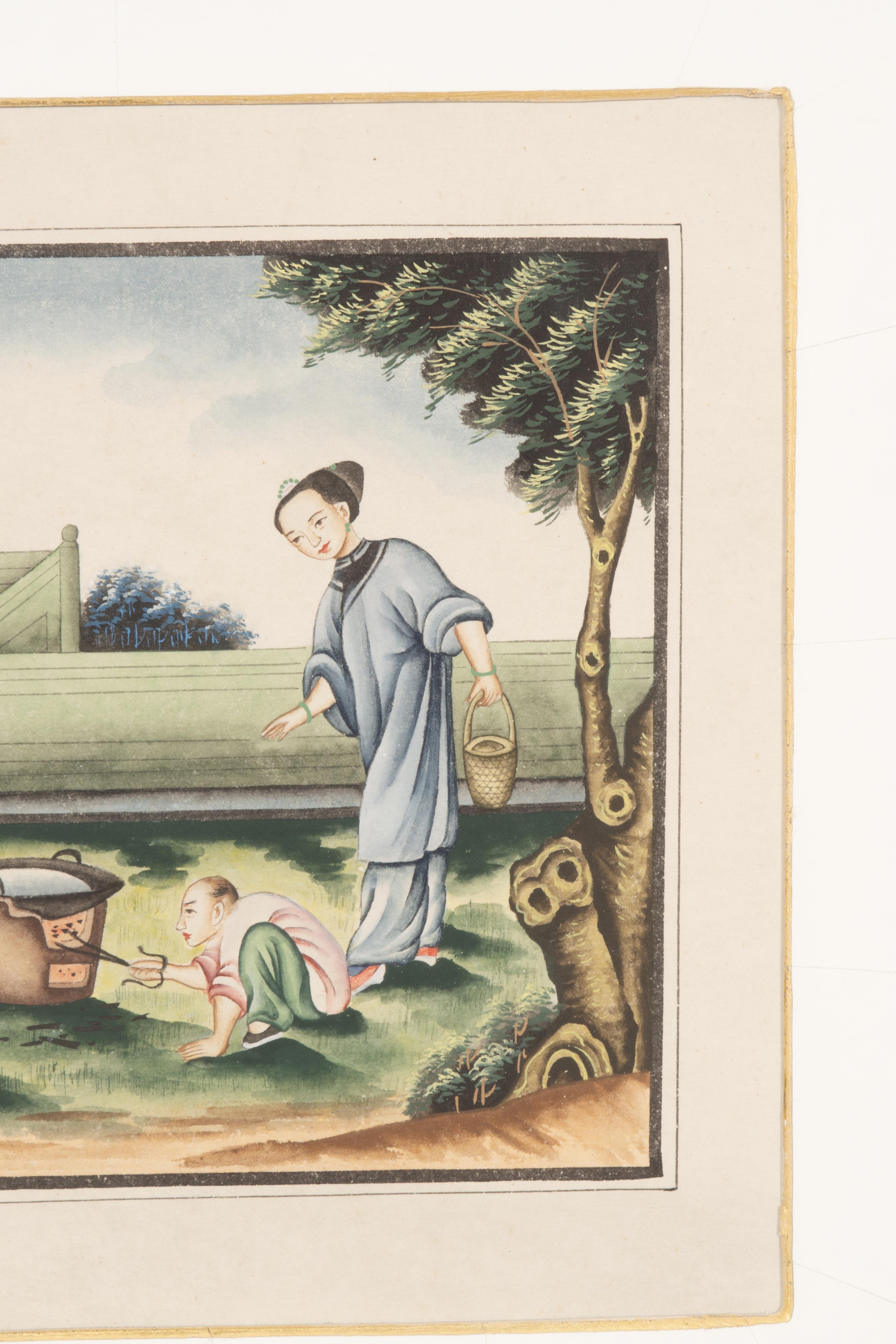 Aquarelles d'exportation chinoise encadrées en vente 9