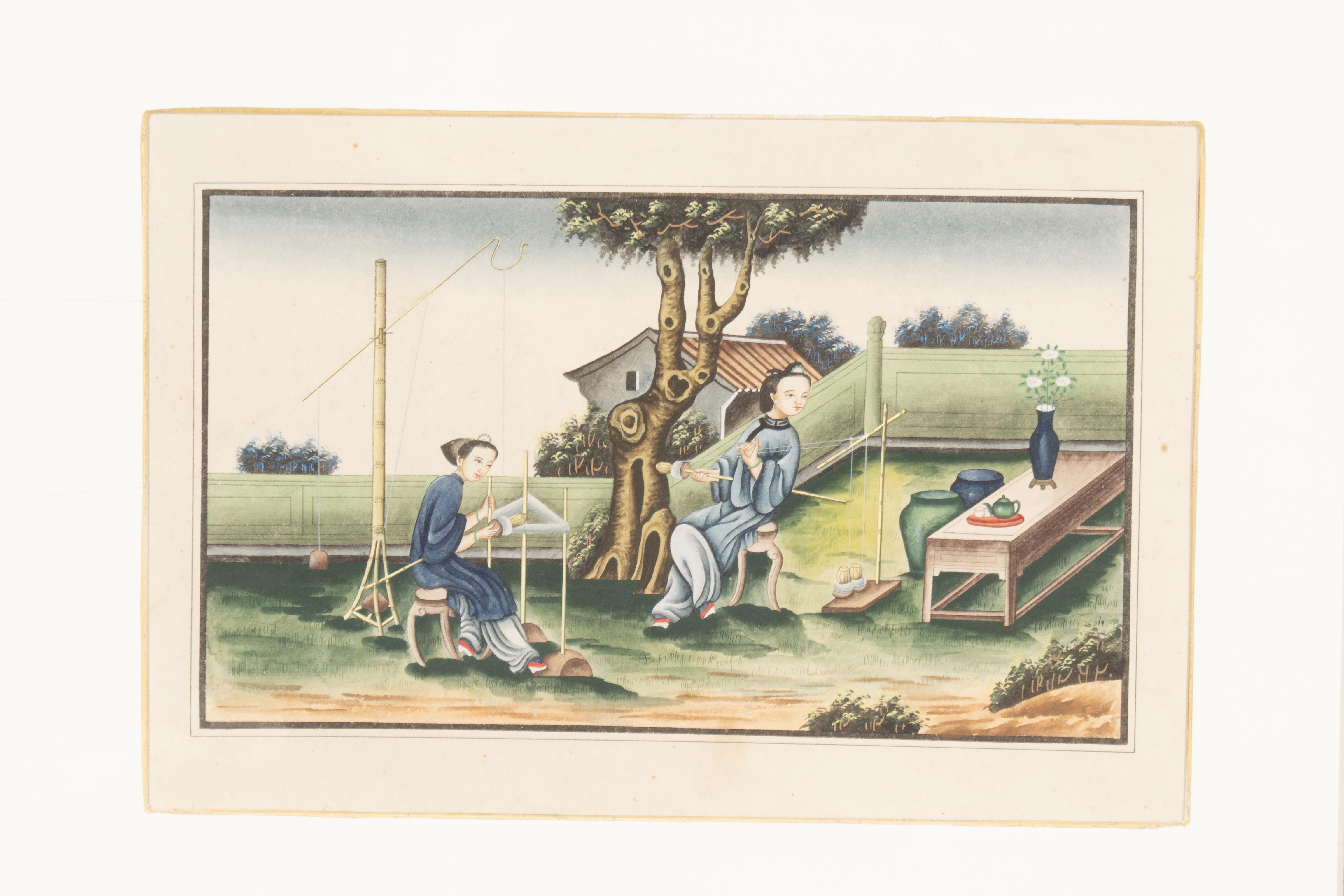 Aquarelles d'exportation chinoise encadrées Bon état - En vente à Essex, MA