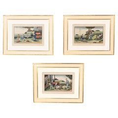 Antique Three Framed Chinese Export Watercolors