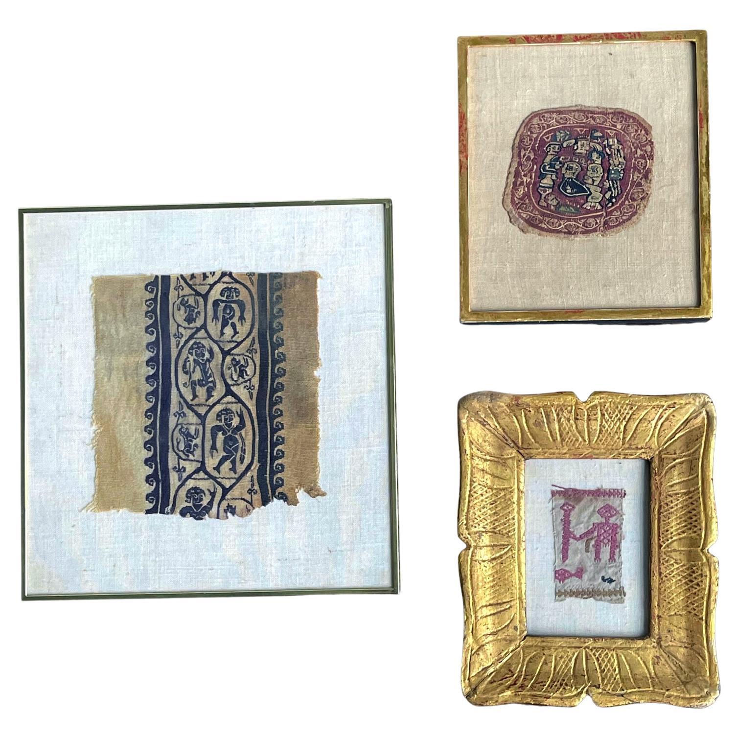 Collection de trois fragments de textile haptique encadrés