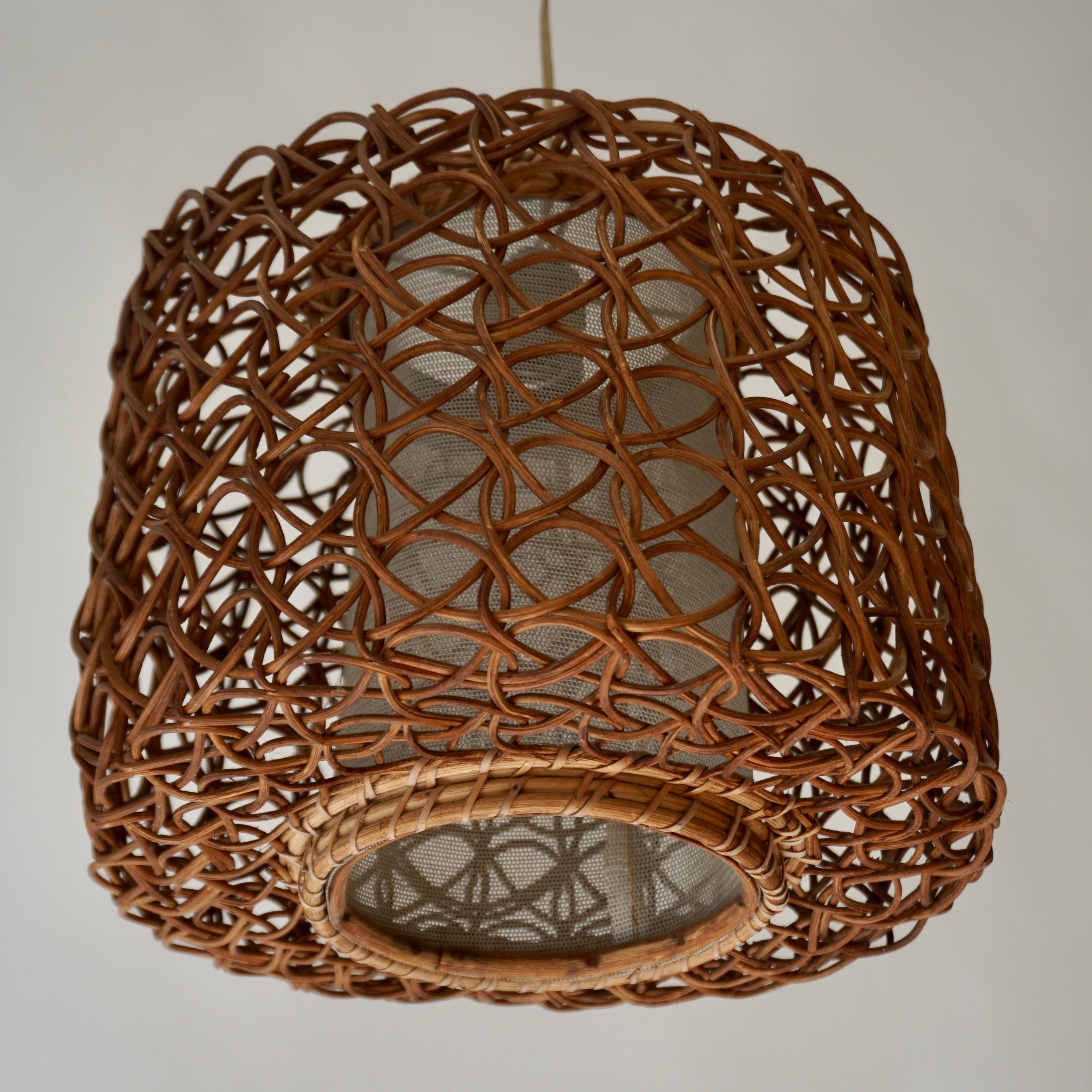20th Century Three French 1950s Vintage Rattan Pendant Light For Sale