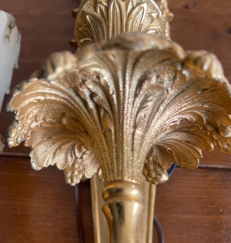 Three French 19th Century Louis XVI Style Gold Plated Bronze 3 Light Sconces For Sale 10