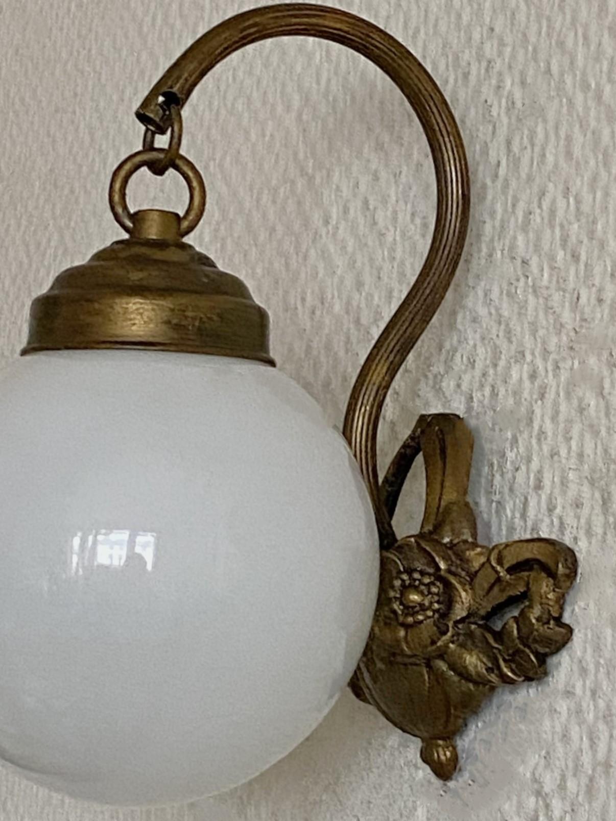 Three French Art Deco Brass Opaline Glass Wall Sconces, 1930s For Sale 3