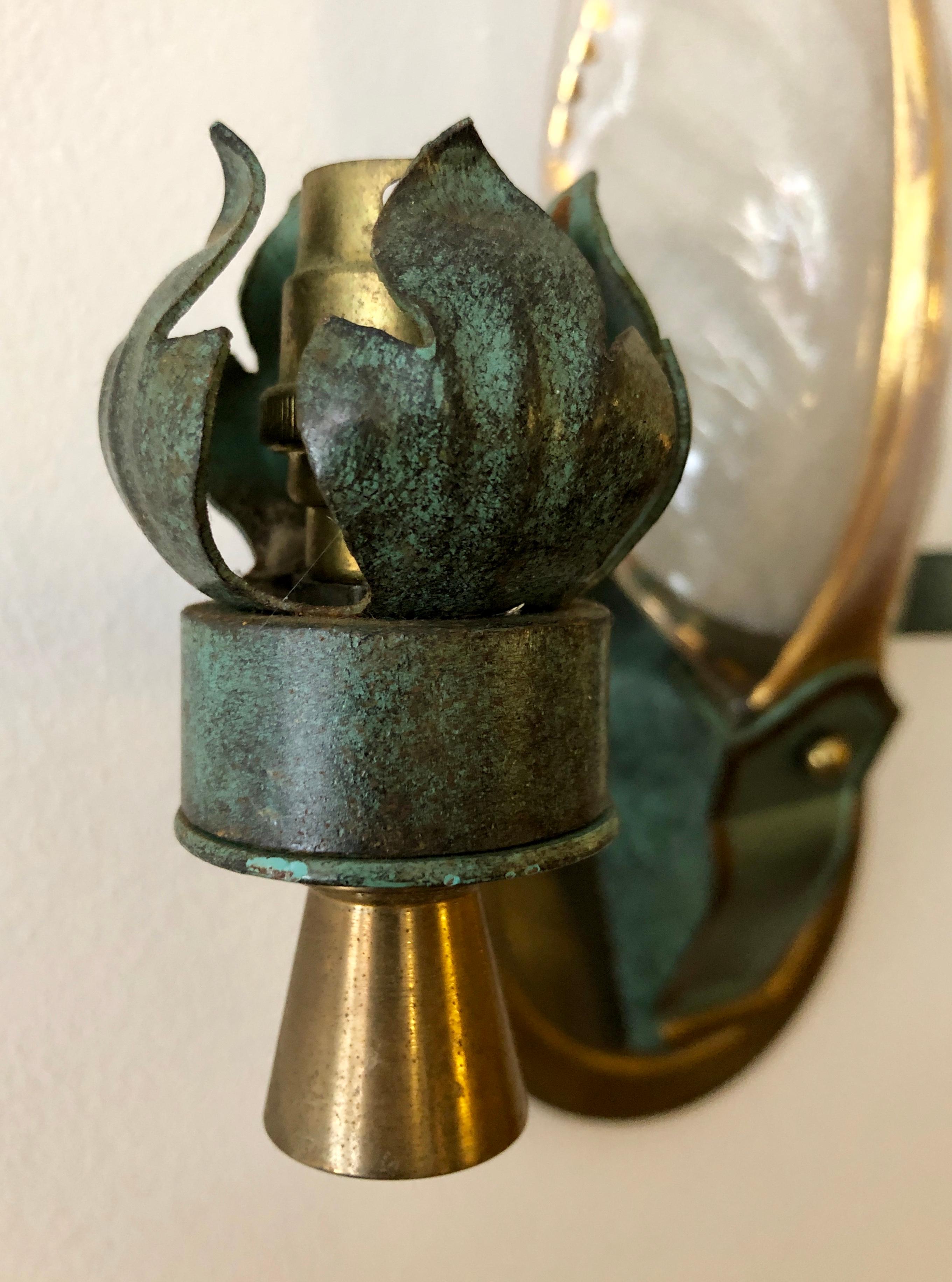 Mid-20th Century Three French Bronze and Glass Sconces For Sale