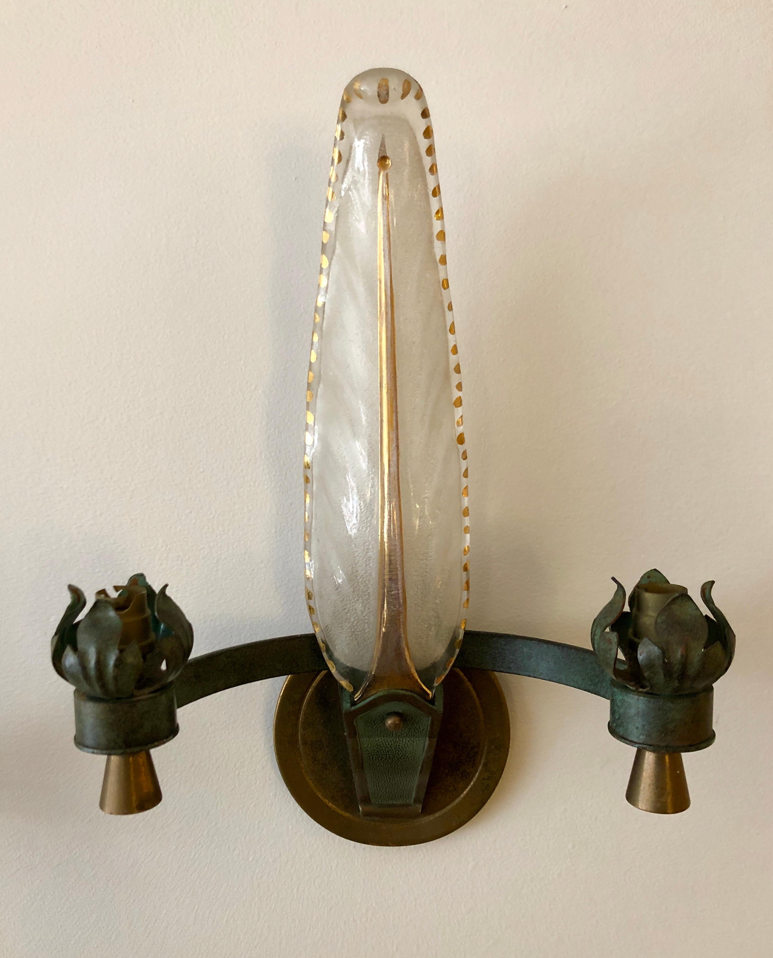 Three French Bronze and Glass Sconces For Sale 2