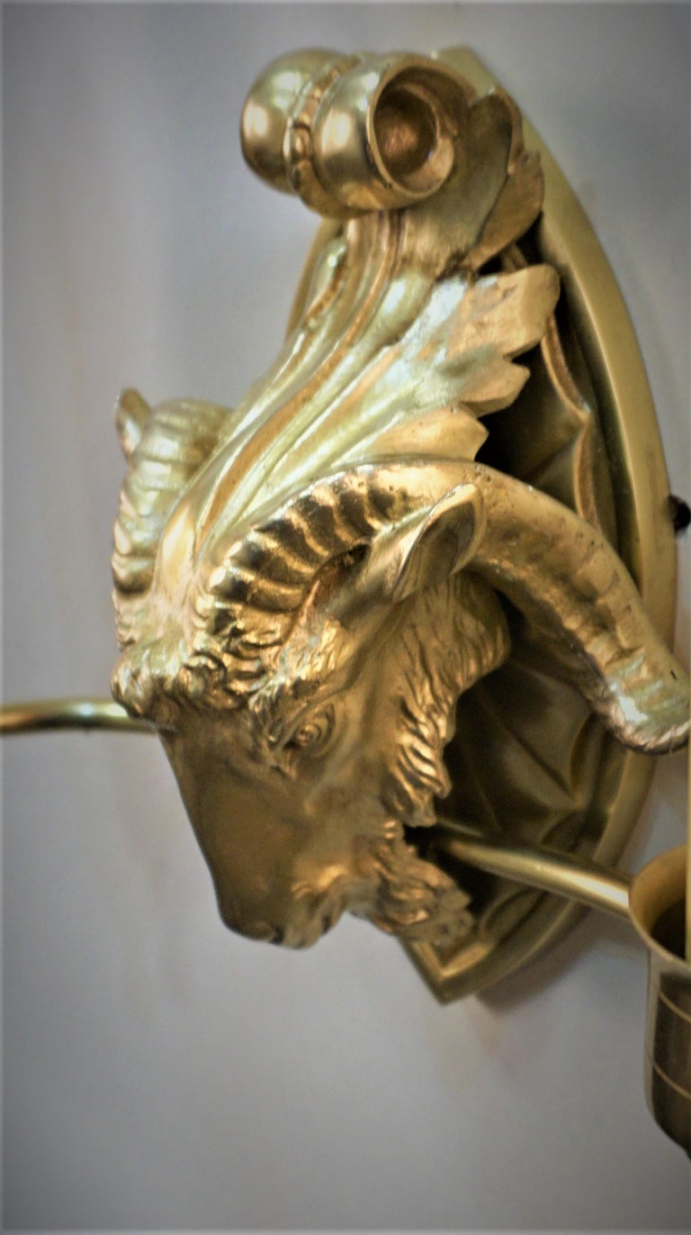 French Bronze Rams Head Wall Sconce For Sale at 1stDibs