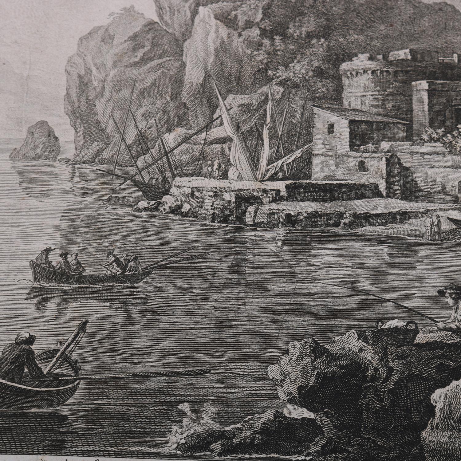 19th Century Three French Empire Maritime Etchings of Ships and Workers in Village Harbour For Sale