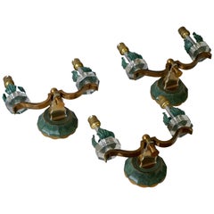 Tre lampade francesi in bronzo dorato e Sevres
