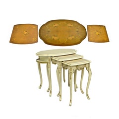 Three French Louis XV Carved Satinwood Inlaid Nest of Nesting Side Tables