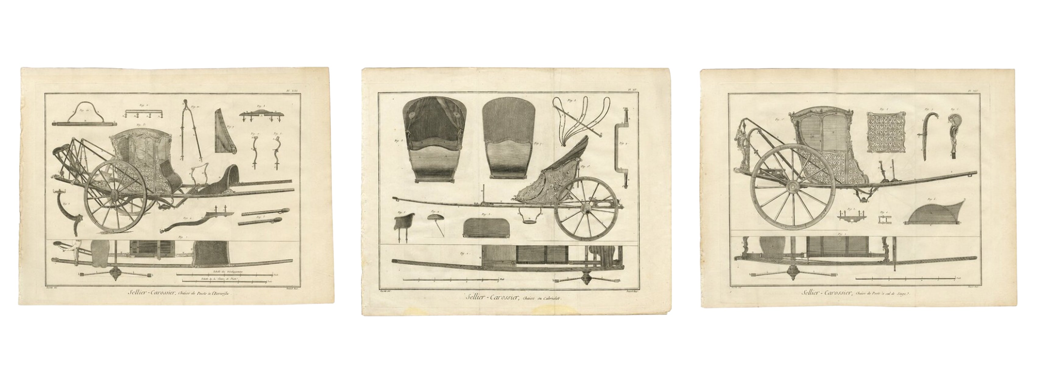 Three French Post Chaise & Cabriolet Engineering Engravings, 1771