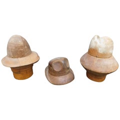 Three French Wood Milliner Hat Block Forms, circa 1930