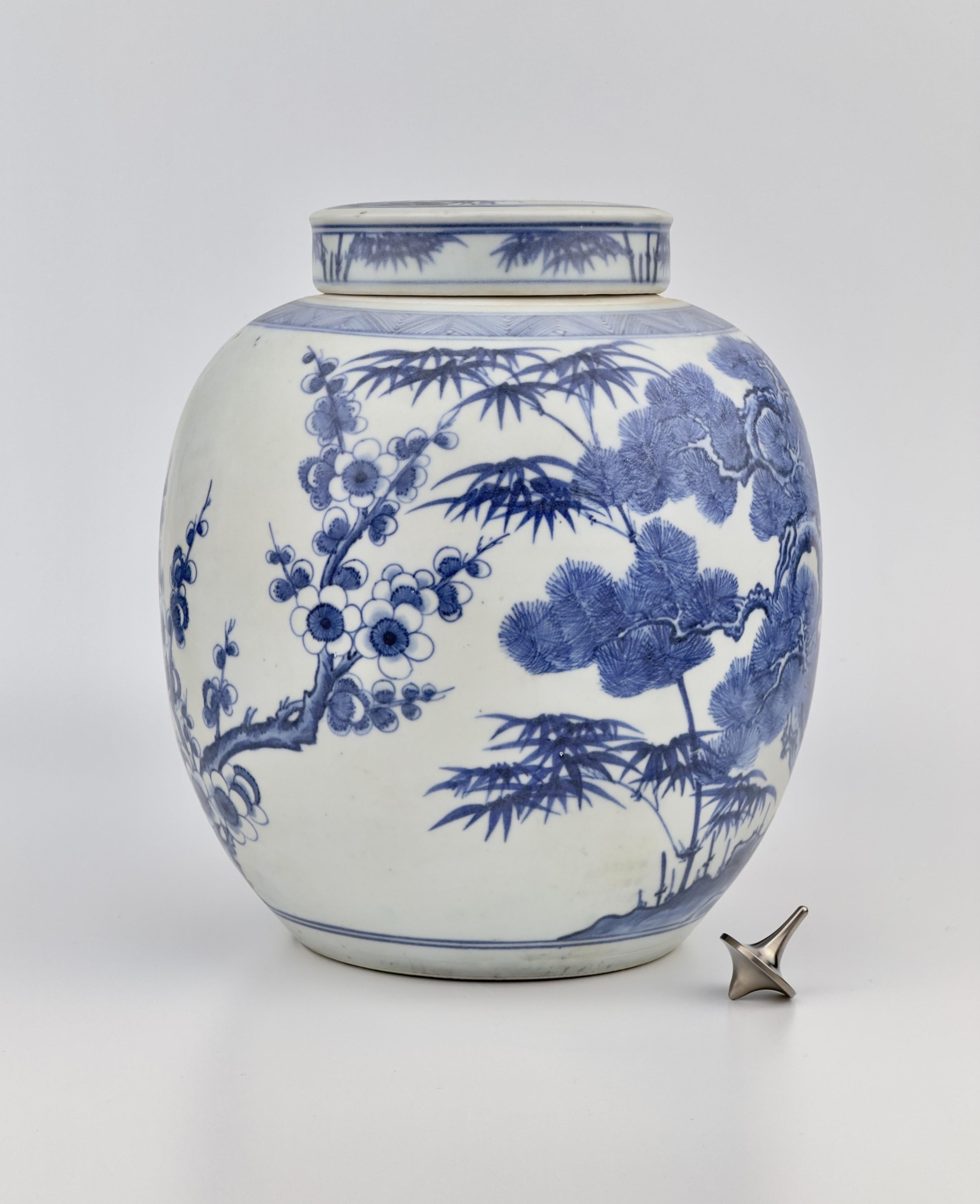 JAR mit Motiv 'Drei Freunde des Winters', 1725, Qing Dynastie, Yongzheng Ära (Glasiert) im Angebot